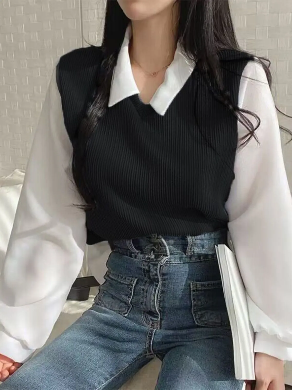 Solid Polo Colorblock Lantern Sleeve T-shirt, 3 of 3