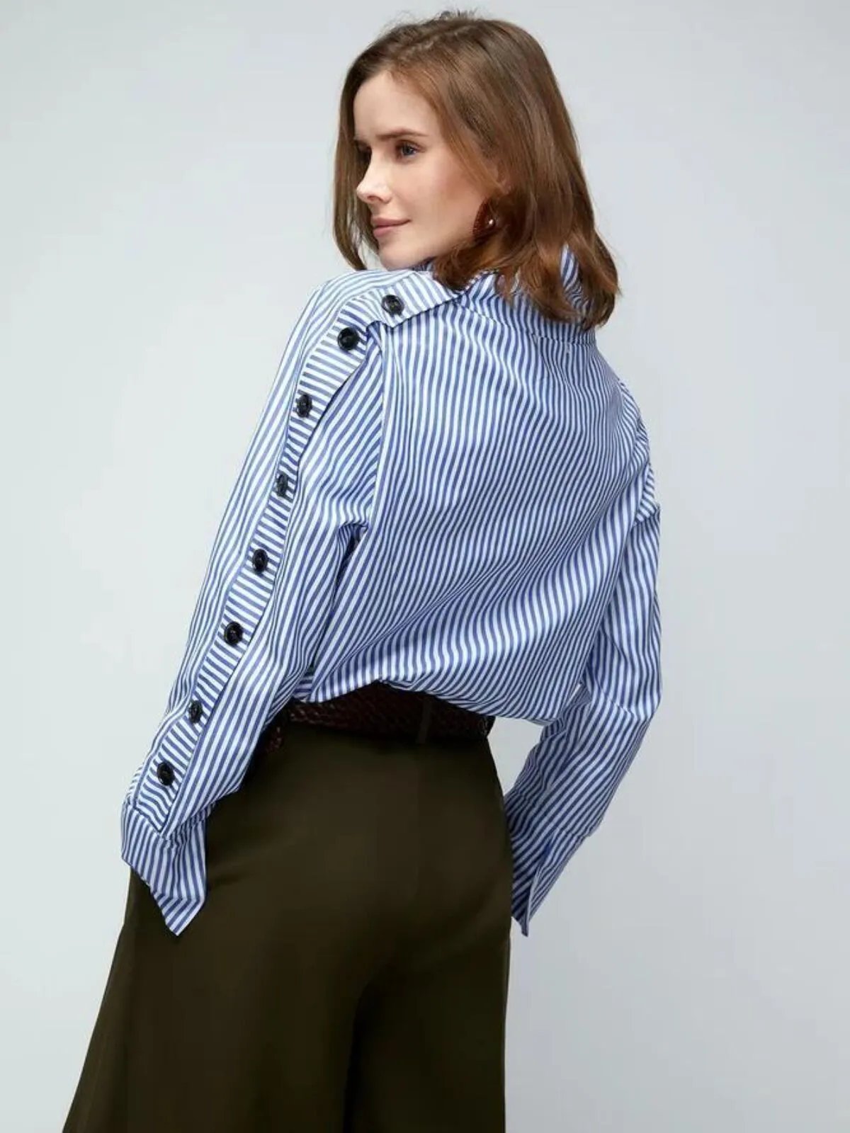 Striped Button Casual Long Sleeve Turndown Collar Single-Breasted Blouse, 4 of 5