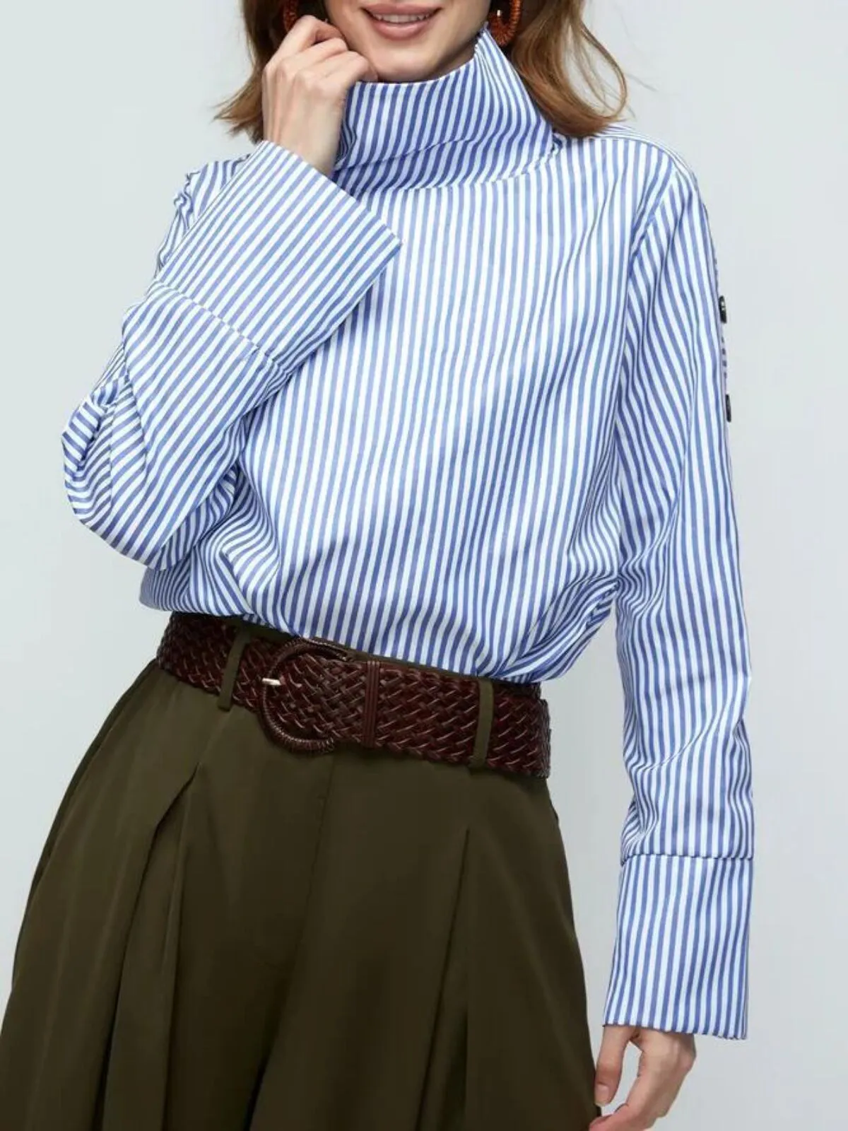 Striped Button Casual Long Sleeve Turndown Collar Single-Breasted Blouse, 5 of 5