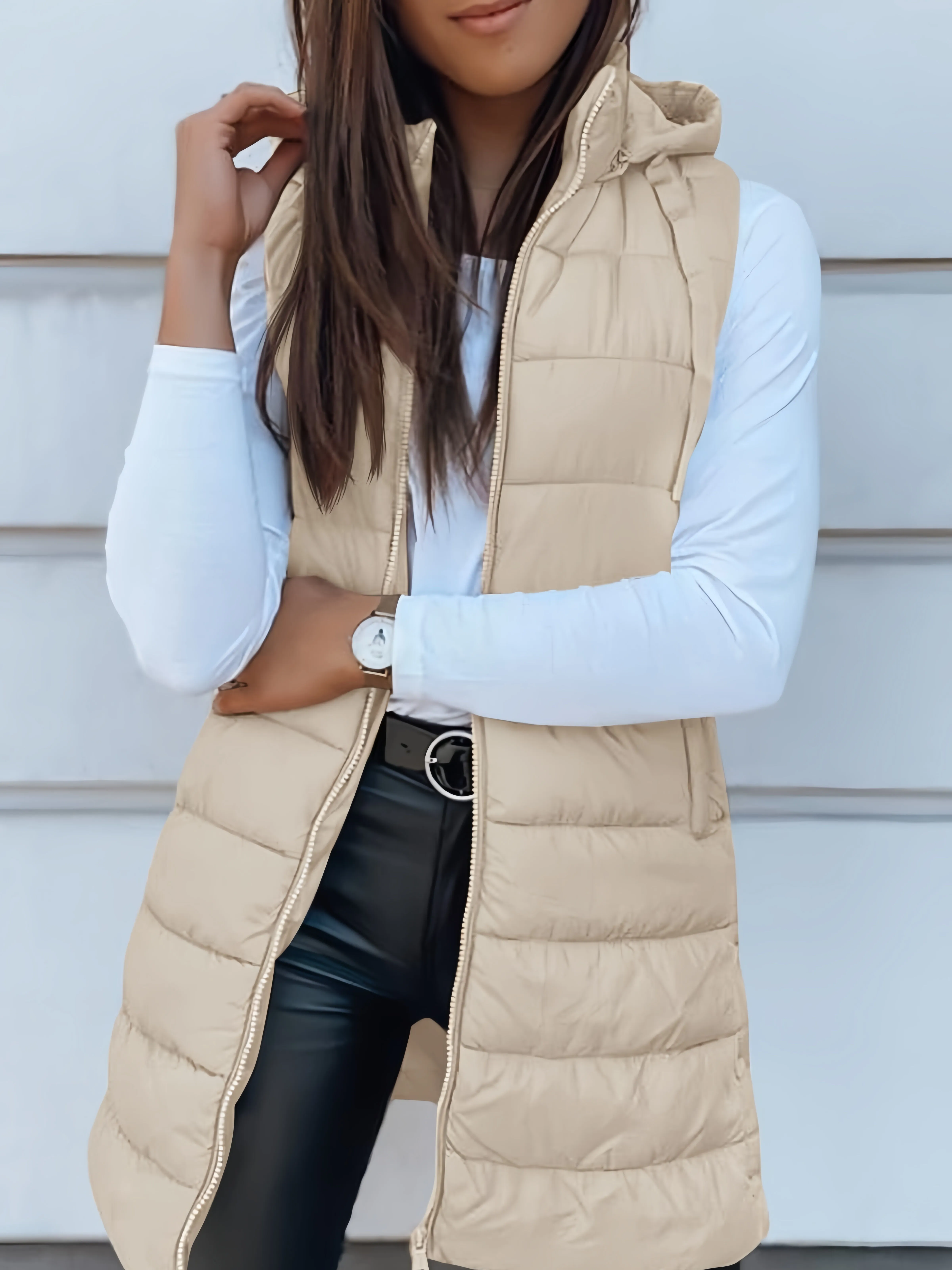 Solid Button Sleeveless Hood Winter Puffer Vest Outwear, 3 of 4