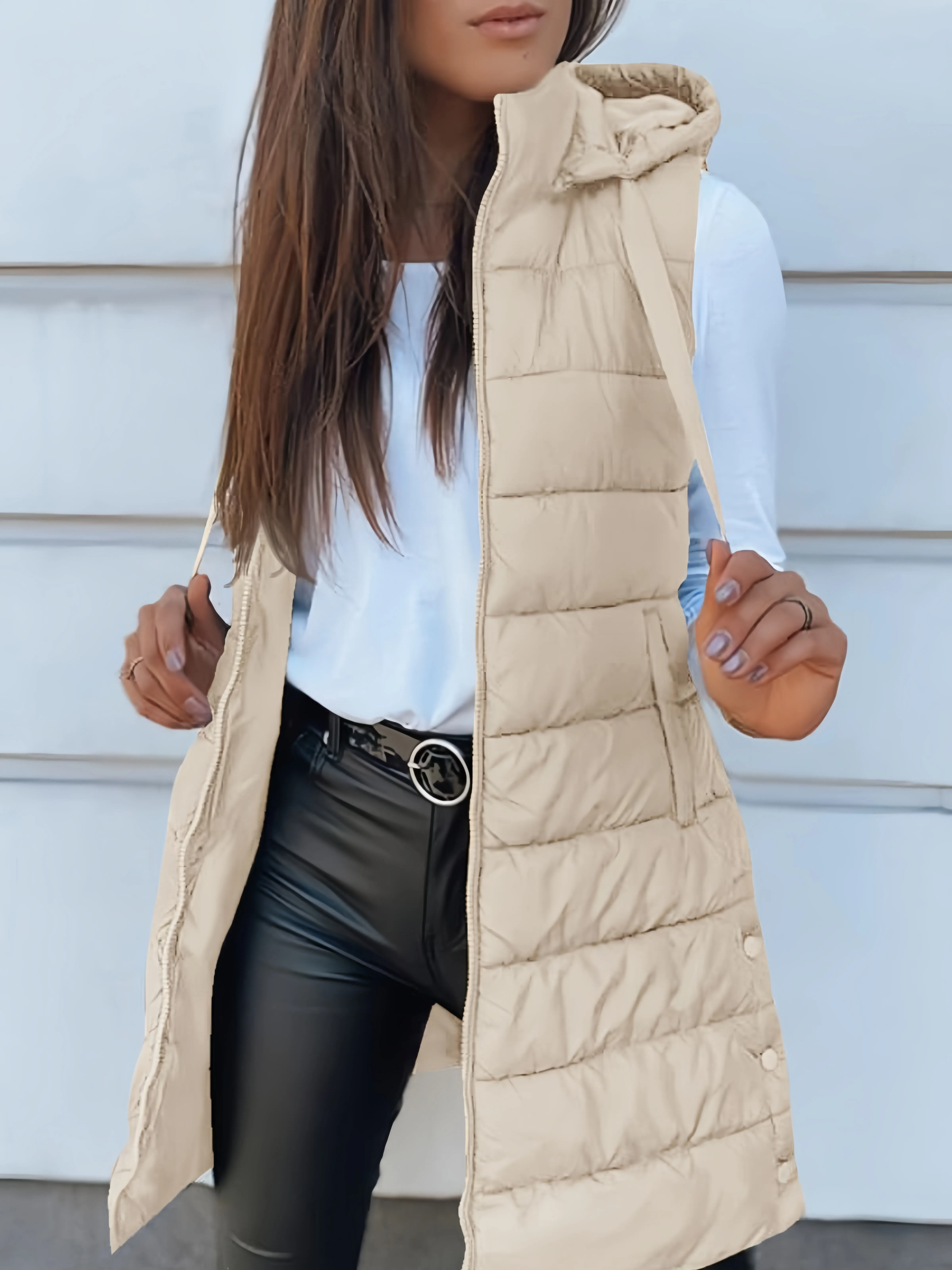 Solid Button Sleeveless Hood Winter Puffer Vest Outwear, 4 of 4