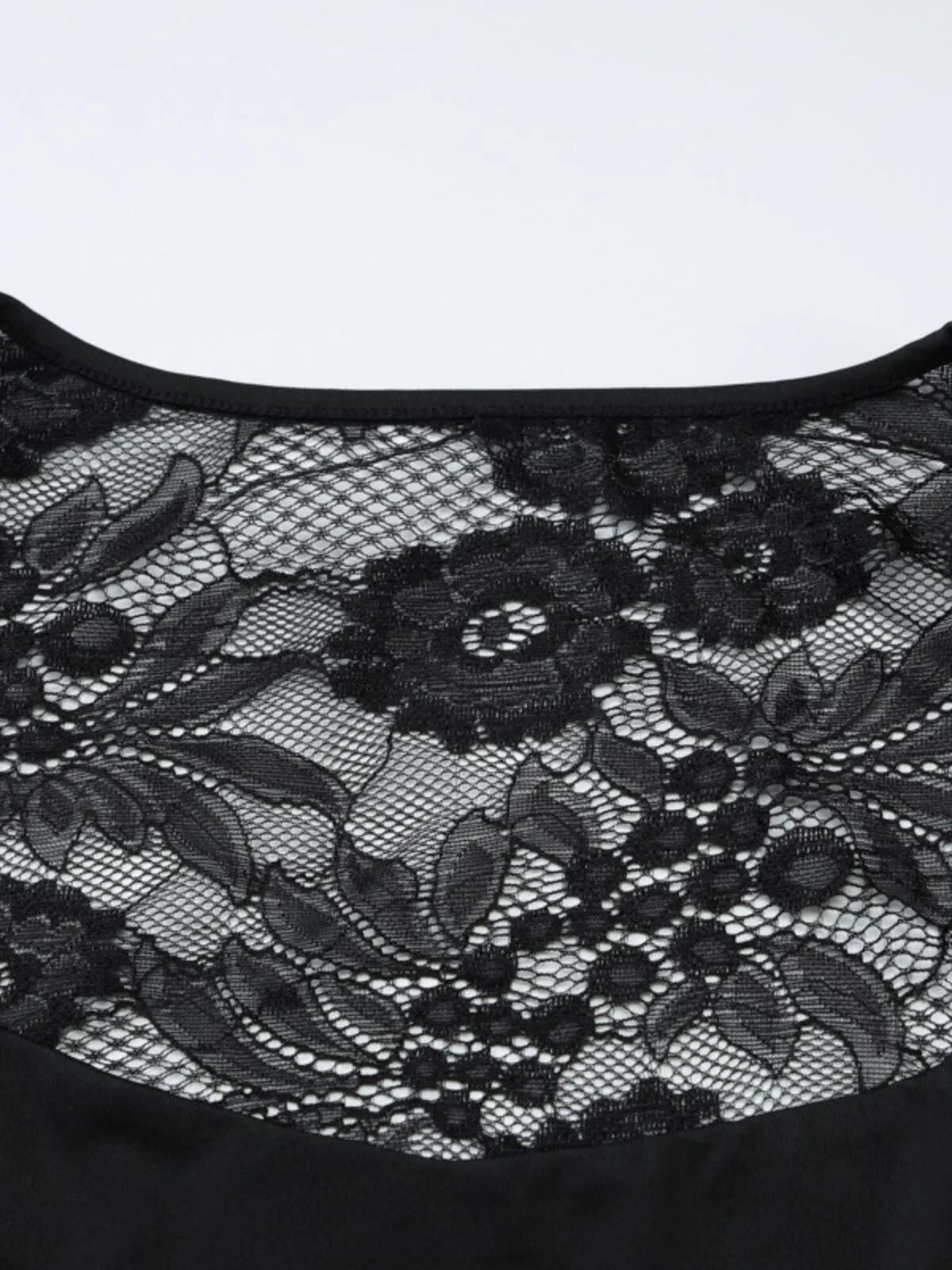 Solid Lace Floral Spliced Ruffles Trim Sheer Long Sleeve Square Neck T-shirt, Sexy Flower Pattern Designed Slim-fit T-shirt for Party Club Holiday, 7 of 8