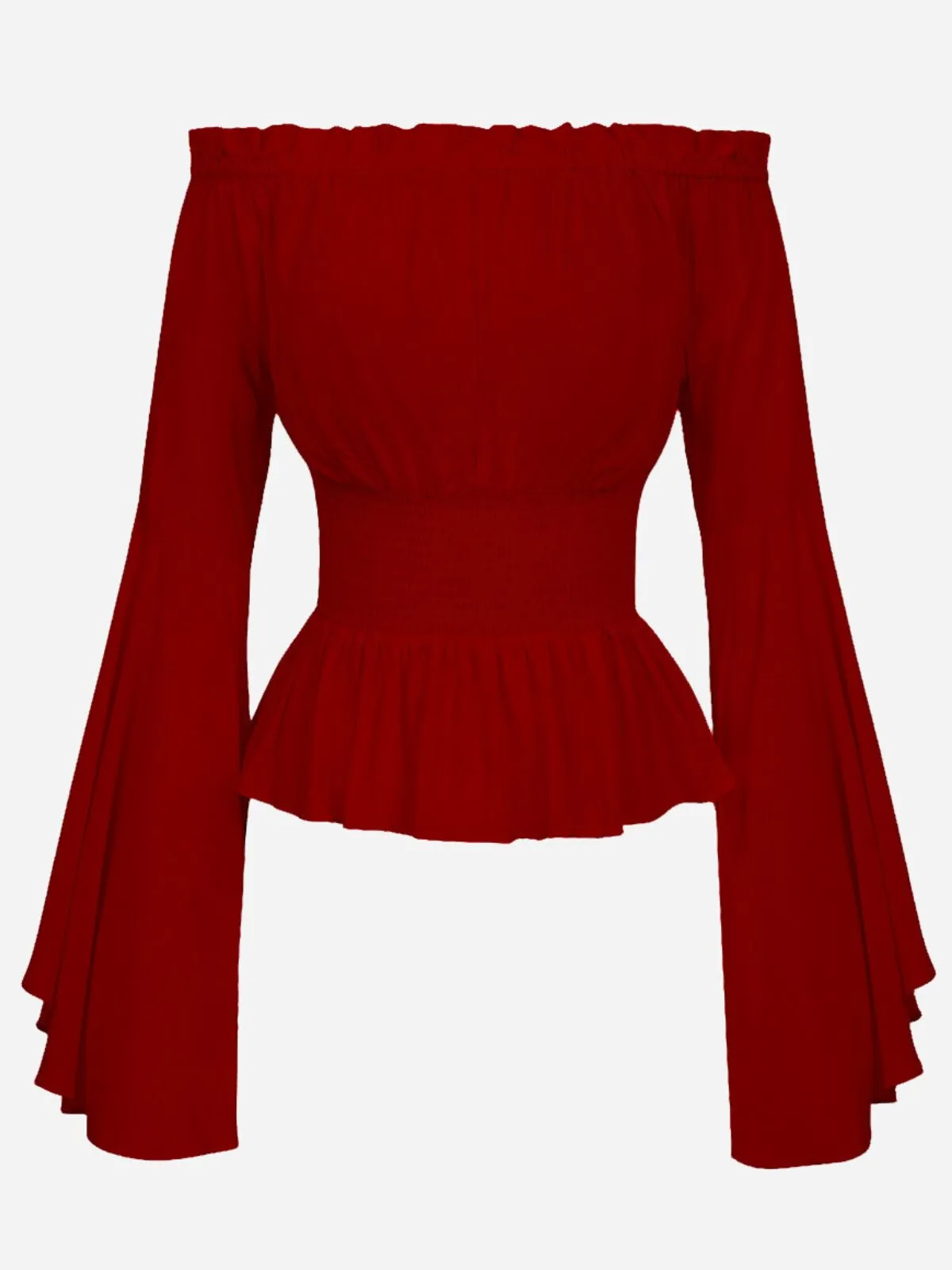 Solid Wrinkle Off ShoulderCorset Flare Sleeve Blouse, 1 of 1