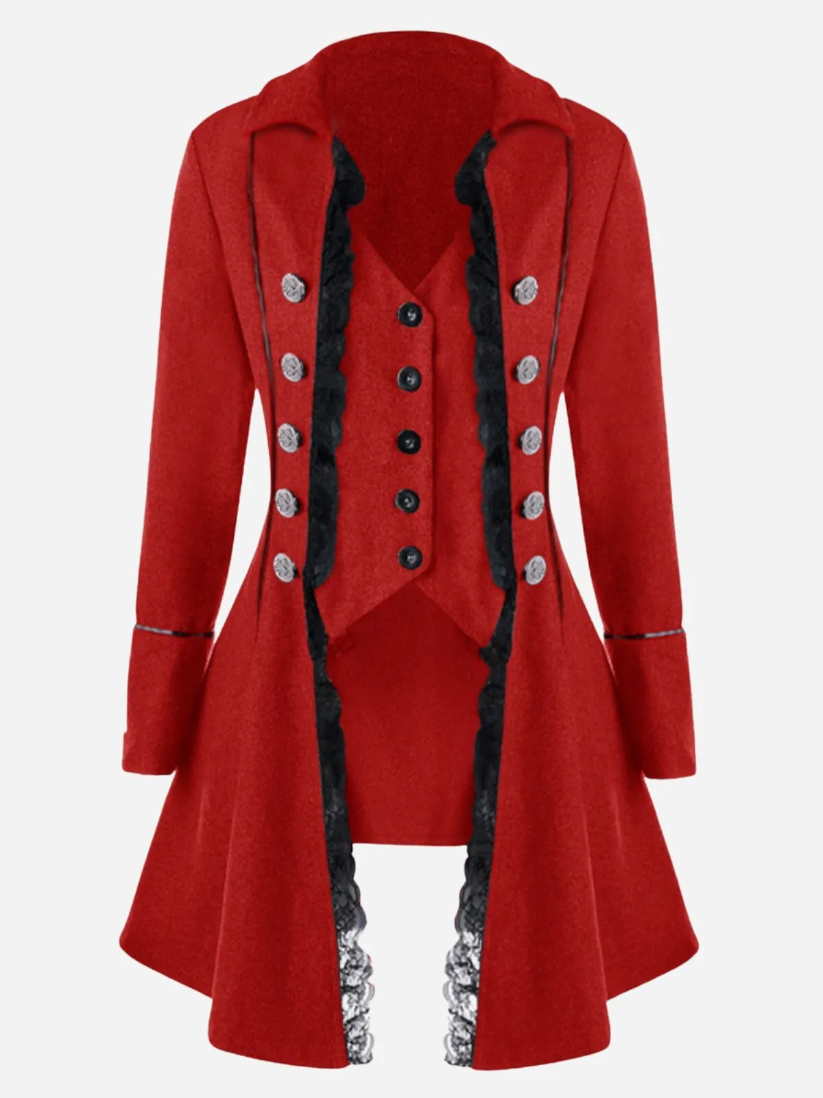 Halloween Solid Trendy Lace Lapel High-low Coat, 1 of 1