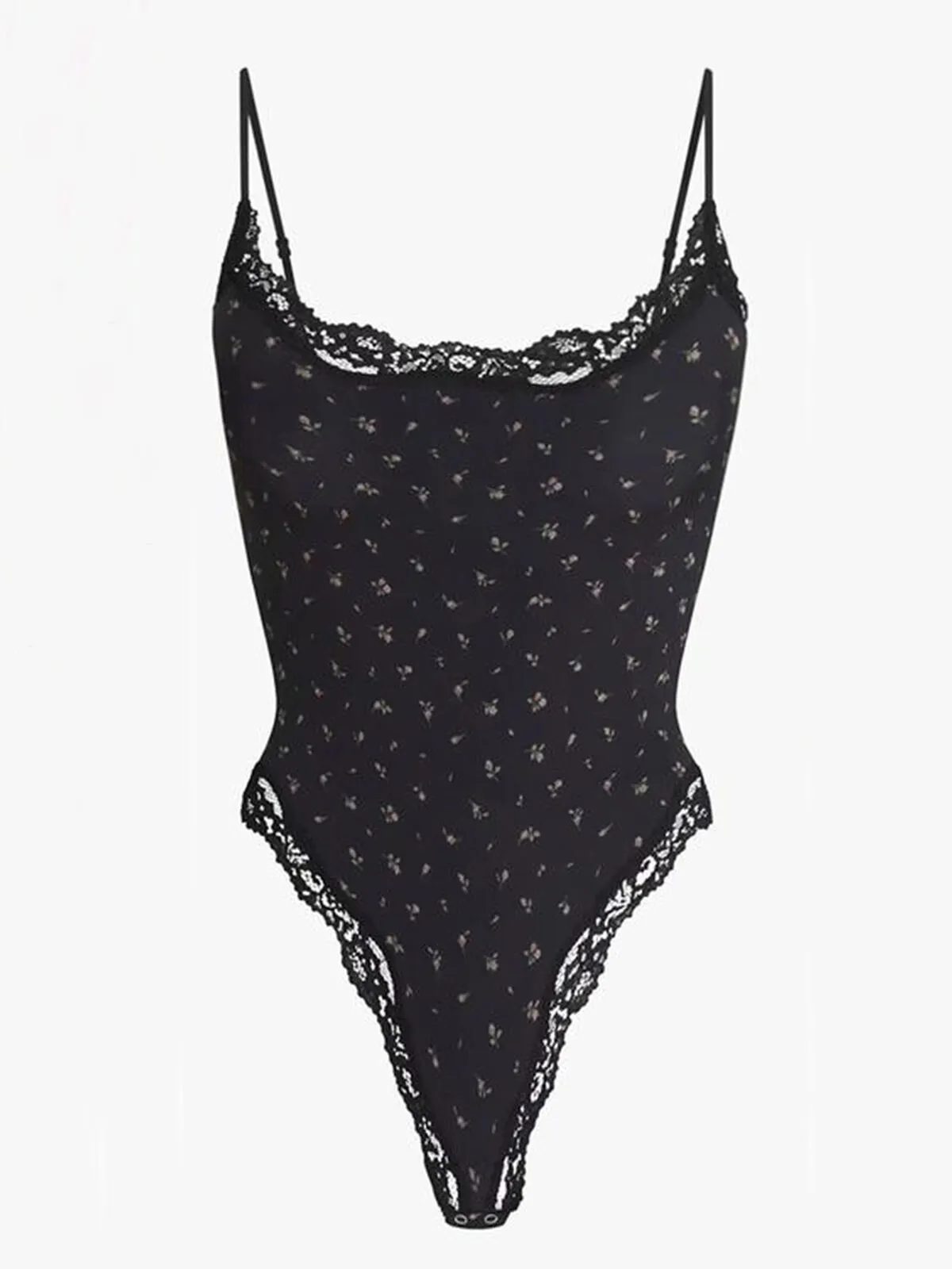 Slim-Fitting Chic Lace Series Spaghetti Strap Lace Trim Breathable Bodysuit, 2 of 4