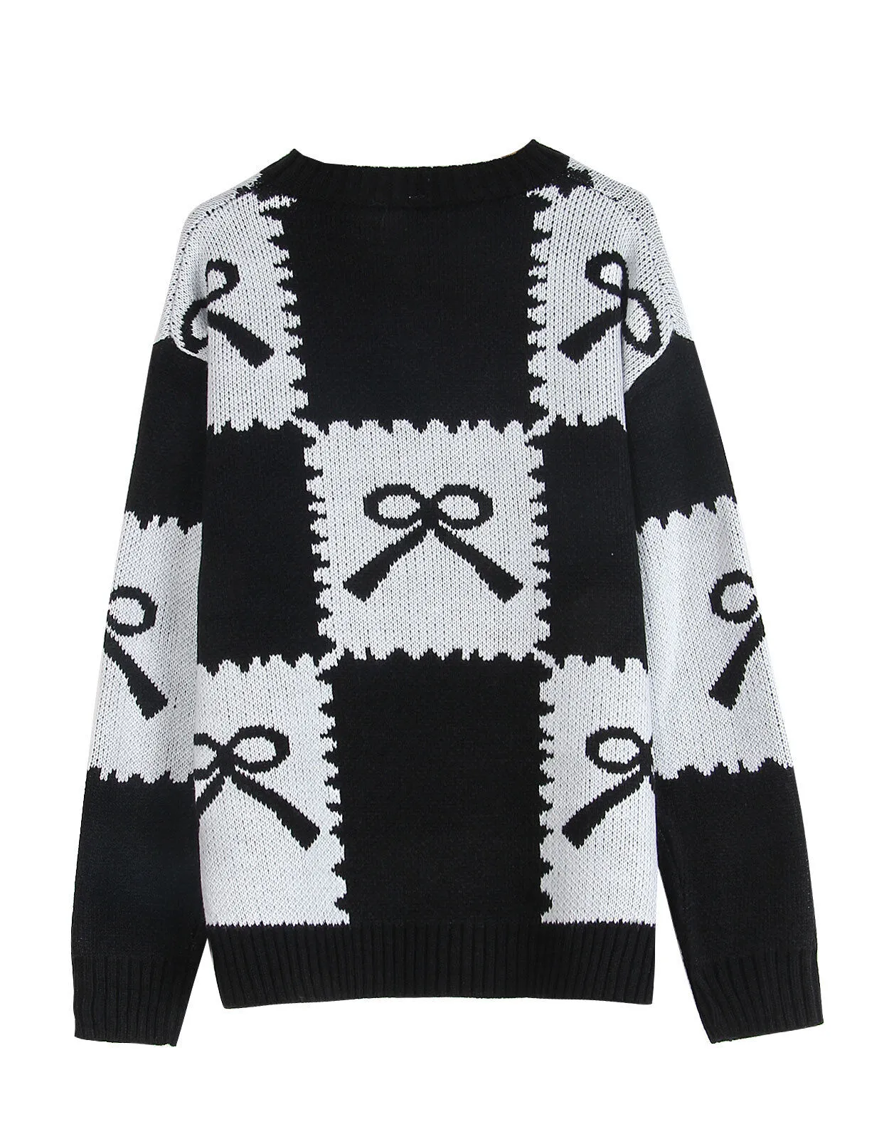 Christmas Rib-knit Round Neck Pullovers Bow Jacquard Contrast Color Sweater All Match Fashion Sweet, 2 of 2