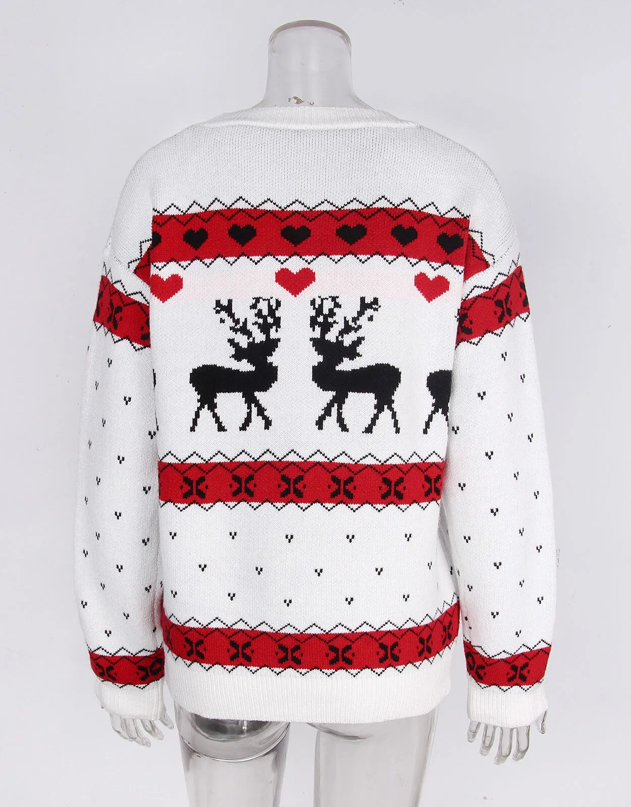 Christmas Rib-knit Round Neck Casual Deer Geometric Pattern Pullover Sweater, 4 of 5