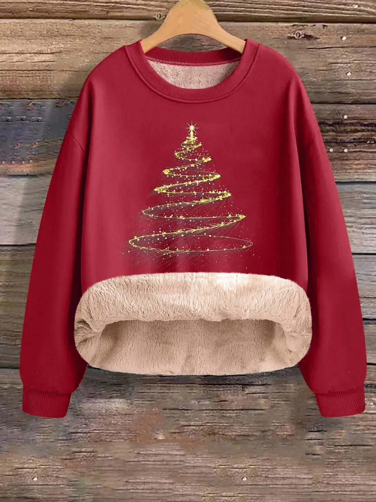 Christmas Print Fleece Pullover Round Neck Drop Shoulder Sweatshirt, 1 of 6