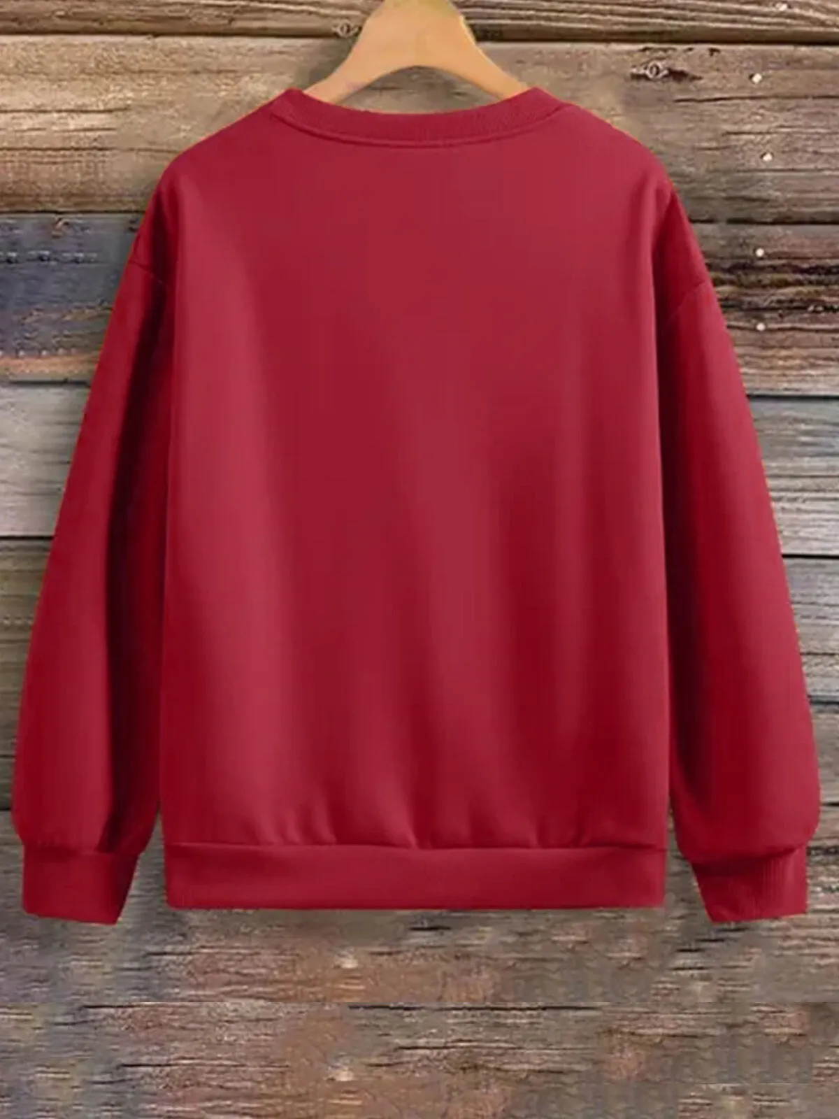 Christmas Print Fleece Pullover Round Neck Drop Shoulder Sweatshirt, 2 of 6