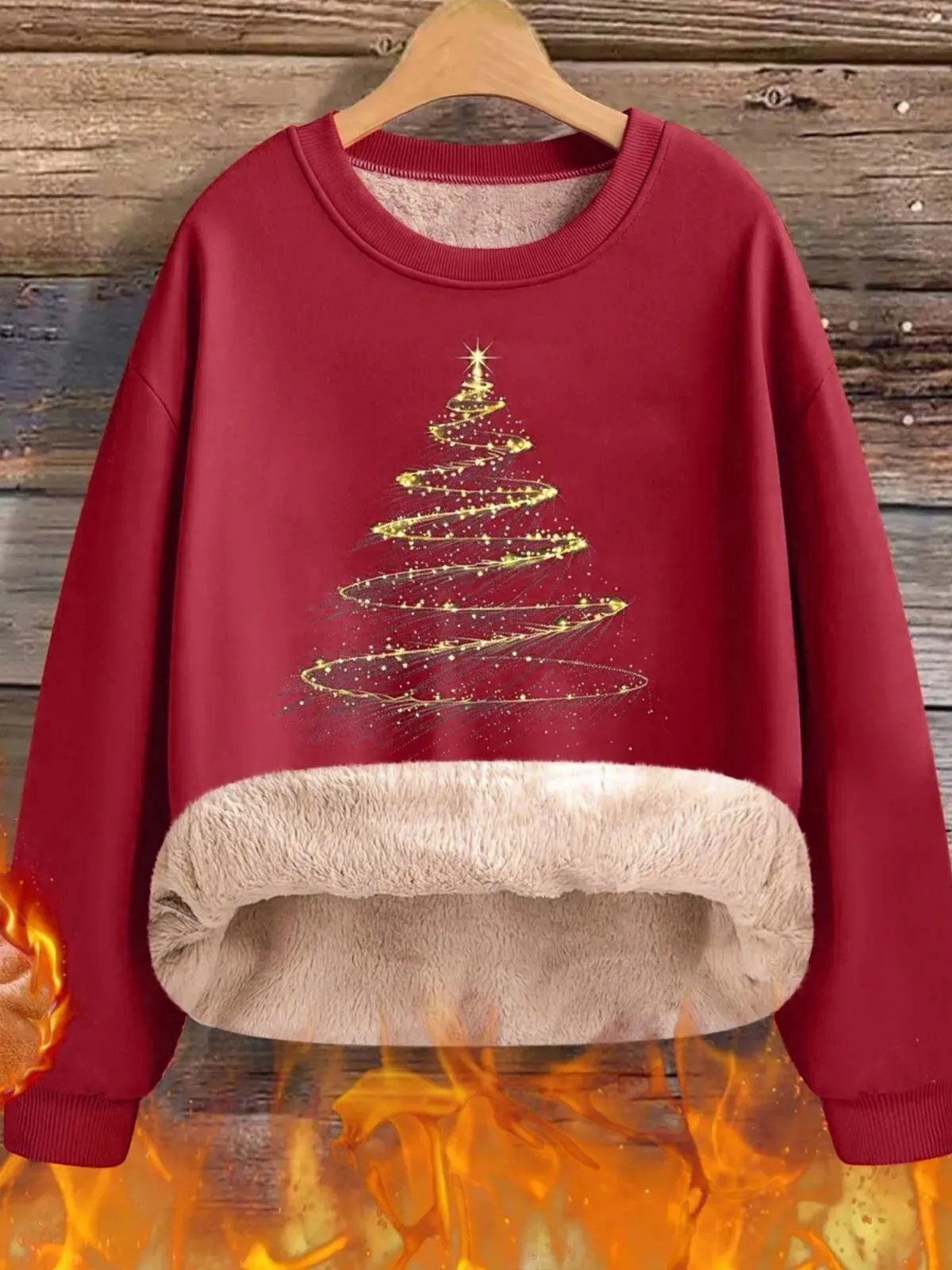 Christmas Print Fleece Pullover Round Neck Drop Shoulder Sweatshirt, 3 of 6