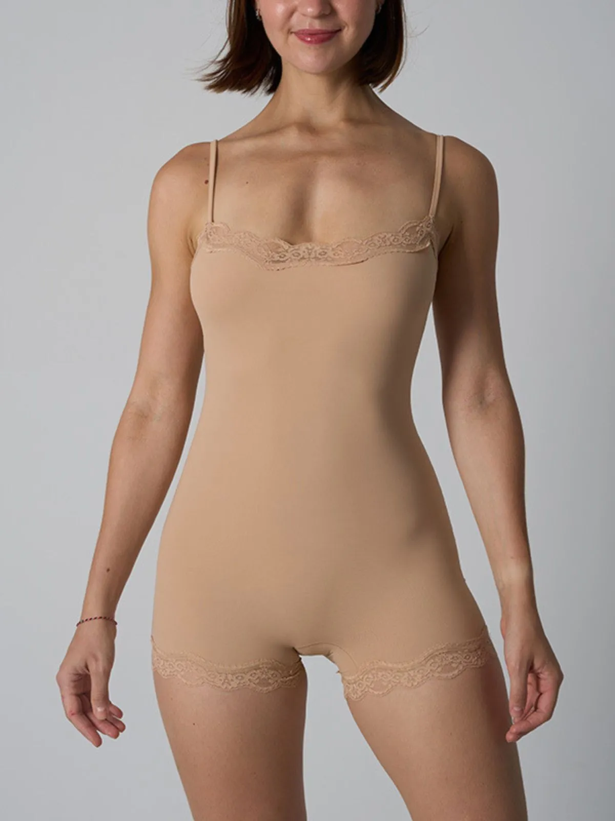 Seamless Sexy Lace Series Spaghetti Strap Lace Trim Breathable Bodysuits, 1 of 1