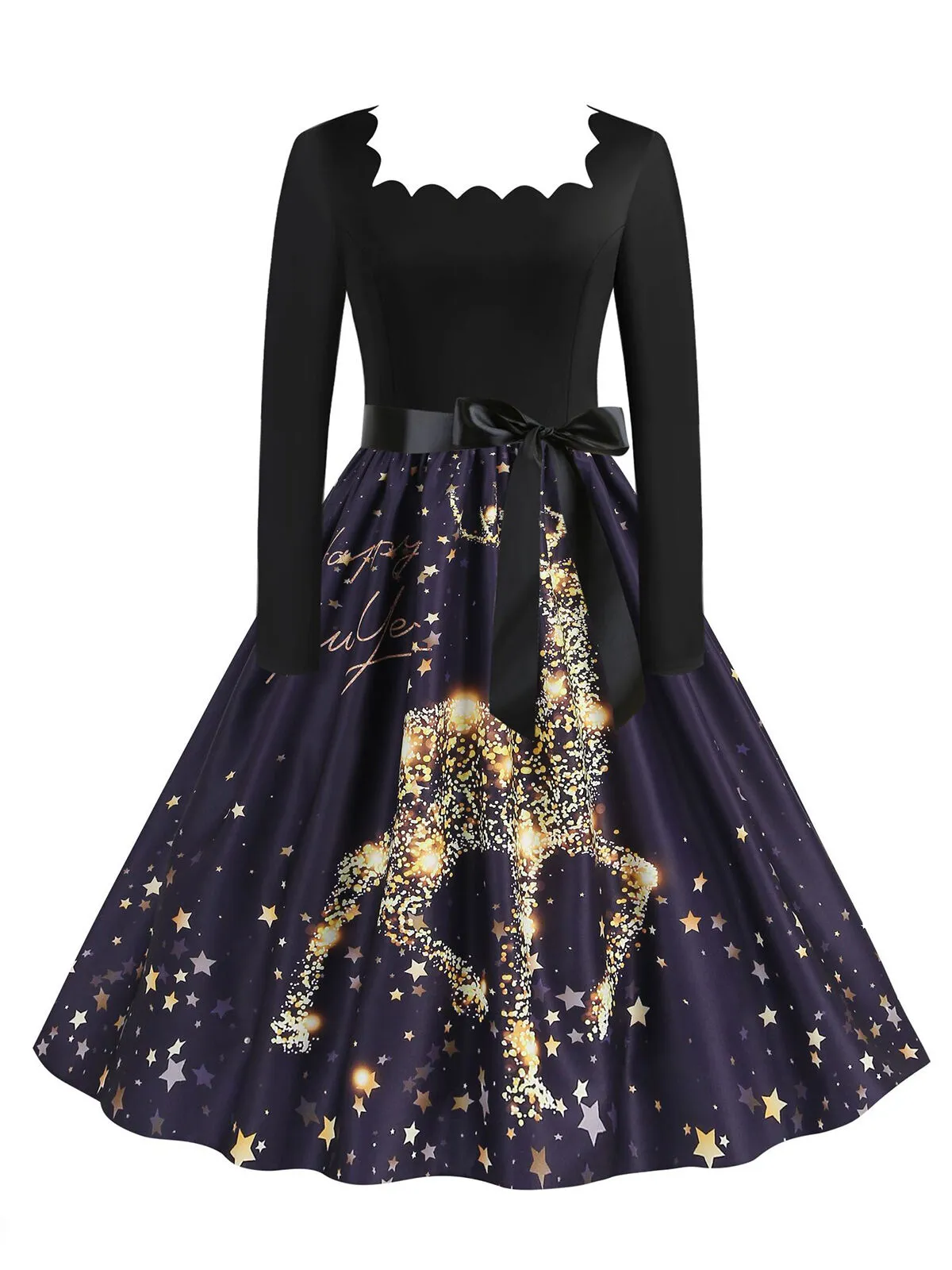 Christmas Zipper Square Neck A-line Dress, 1 of 3