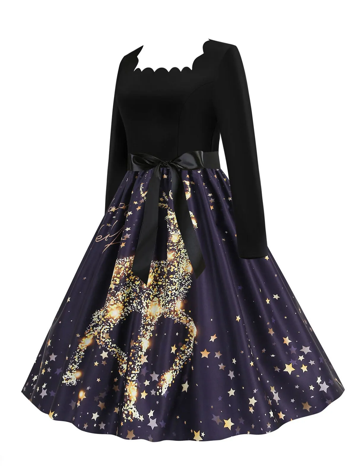 Christmas Zipper Square Neck A-line Dress, 3 of 3