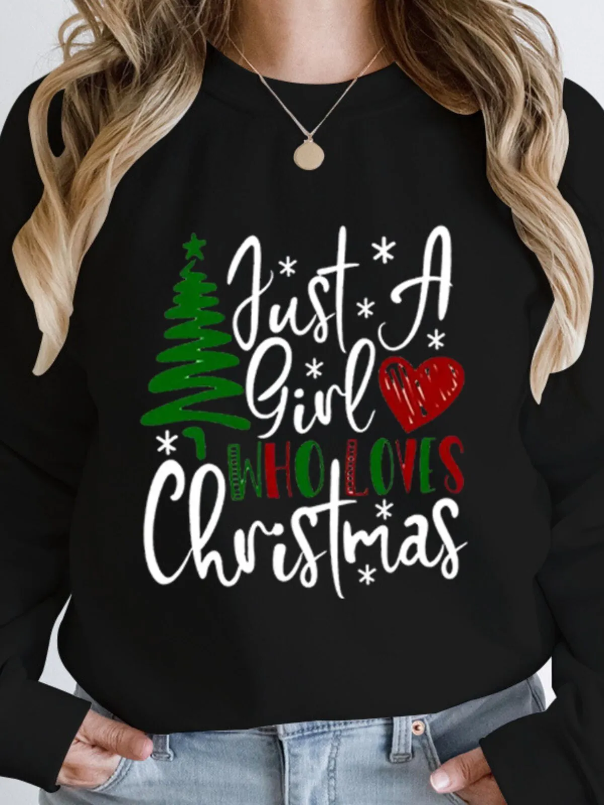 Christmas Tree Round Neck Just A Girl Who Loves Christmas Sweatshirt, 1 of 3