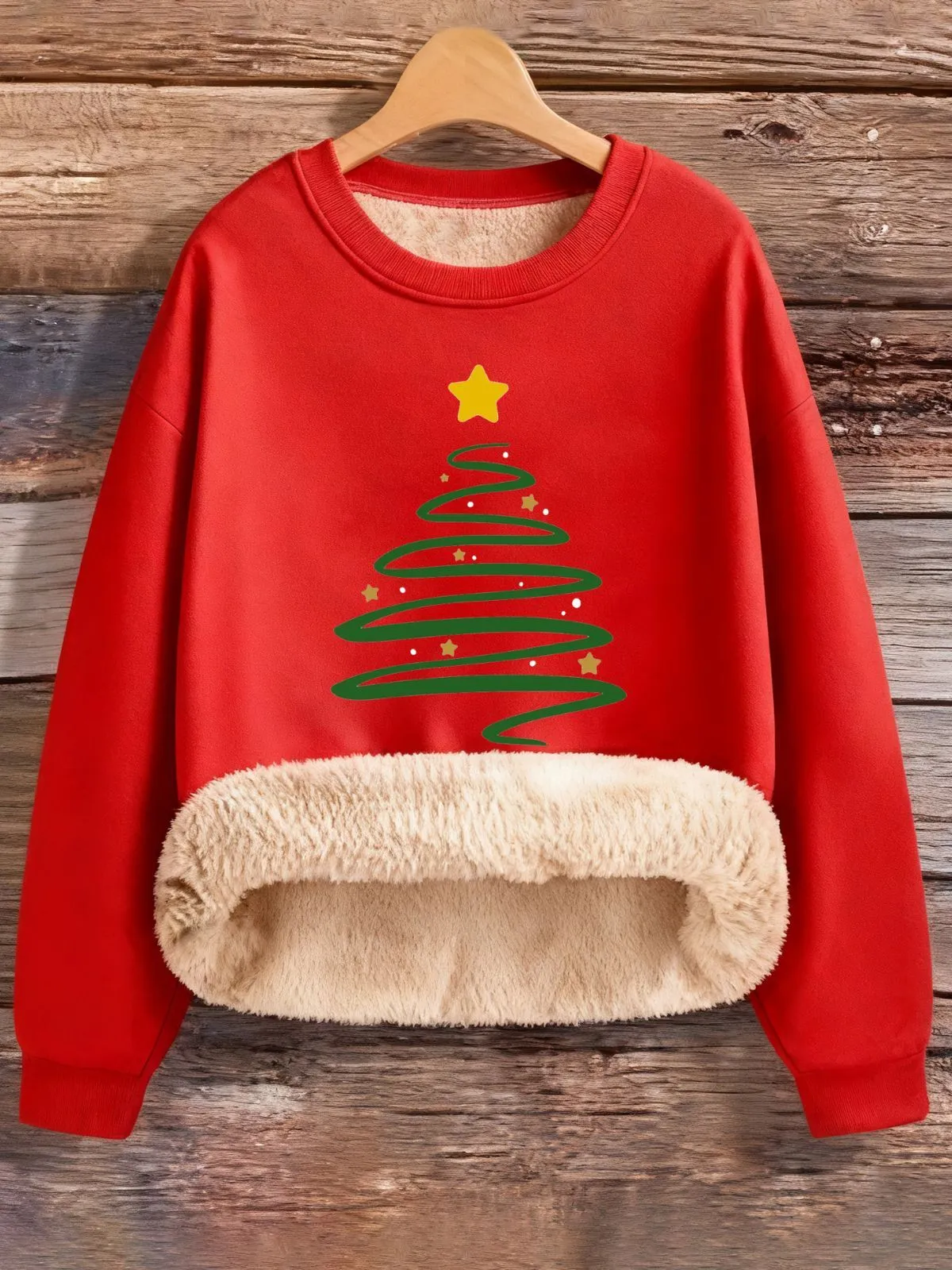 Cozy Christmas Tree Print Round Neck Drop Shoulder Sweatshirt, 1 of 4