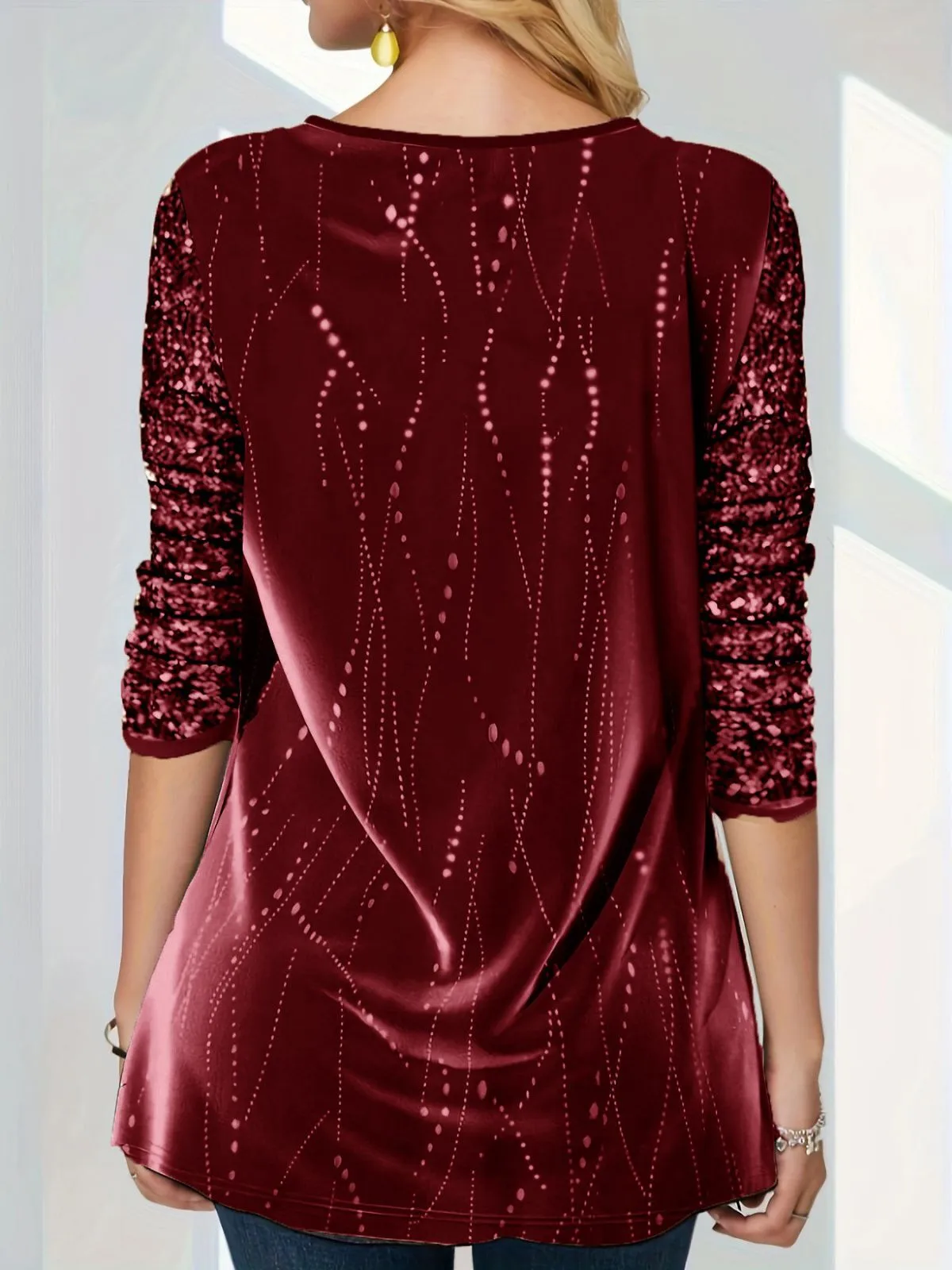 Christmas Sequins V-neck Drop Shoulder T-shirt, 2 of 4