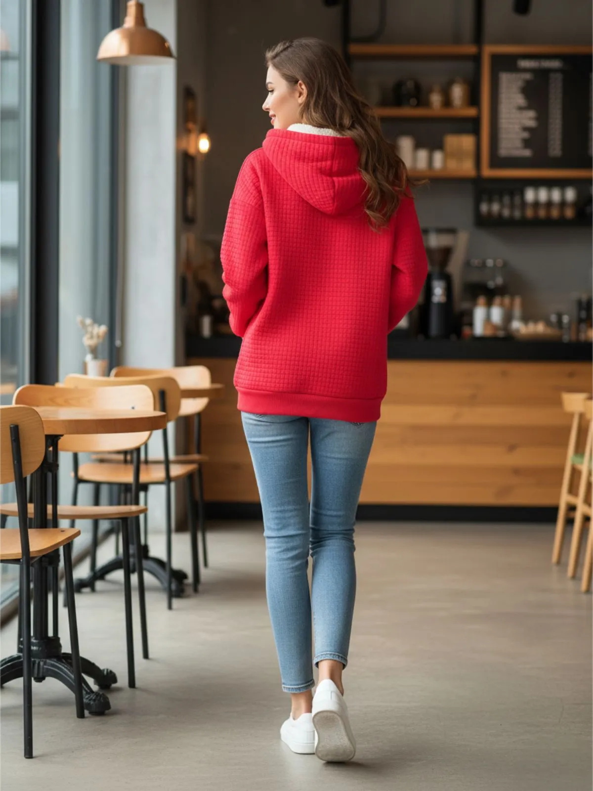 Christmas Santa Claus Round Neck Drop Shoulder with Pockets Hooded Coats Fall Outfits, 2 of 3