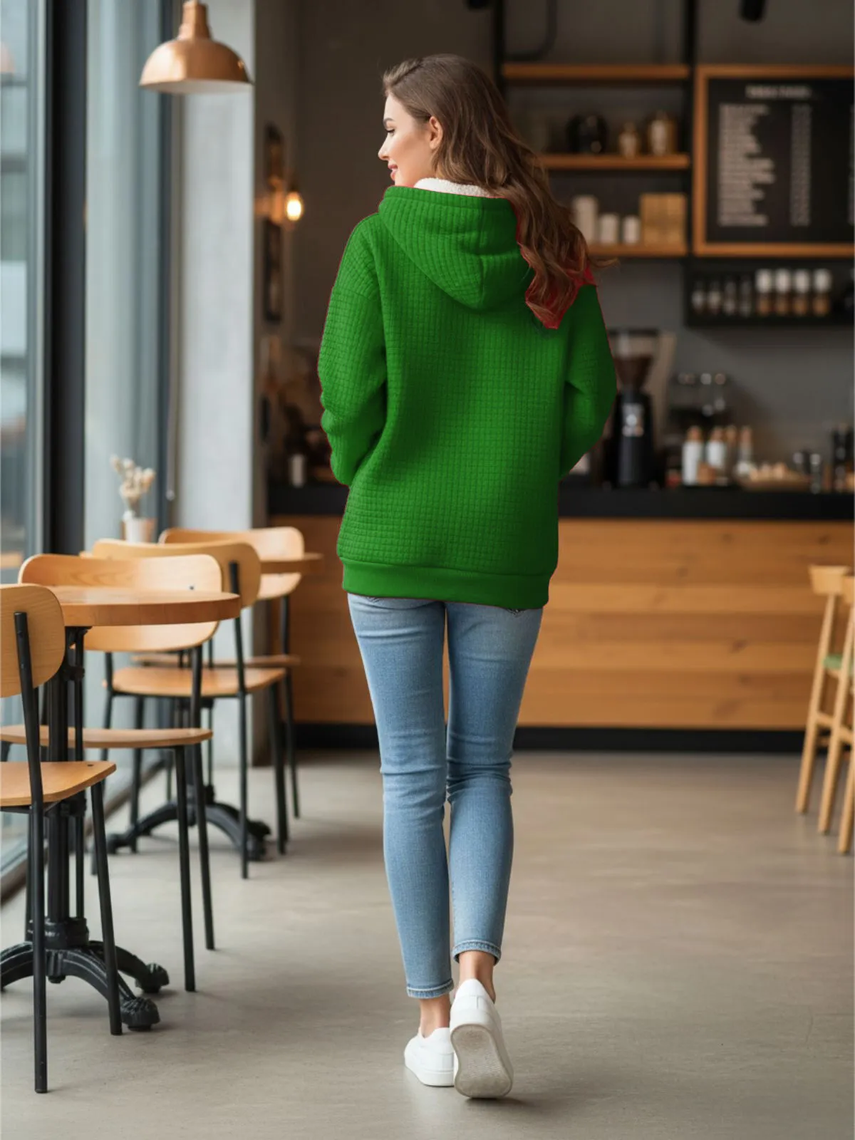 Christmas Cat Print Round Neck Drop Shoulder Oversize Casual Sweatshirt Hooded Jacket, 3 of 3