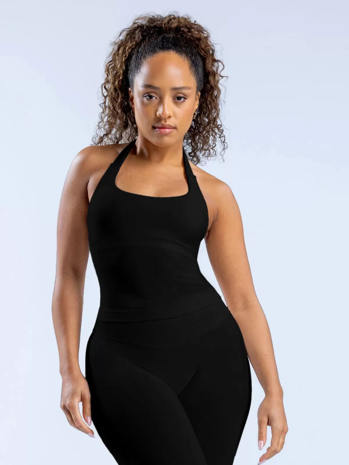 Solid Spaghetti Strap Cami Halter Top Workout Yoga Seamless Halter Tank , 1 of 3