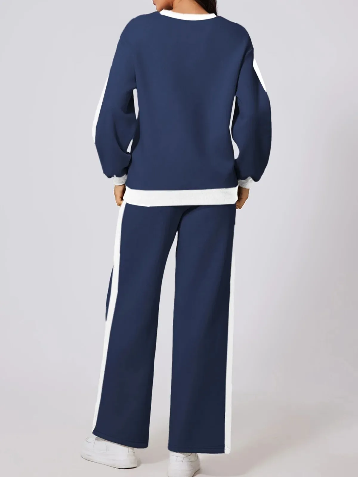 Casual Drop Shoulder Side Stripe Sweatshirt & Straight Leg Sweatpants, 2 of 3