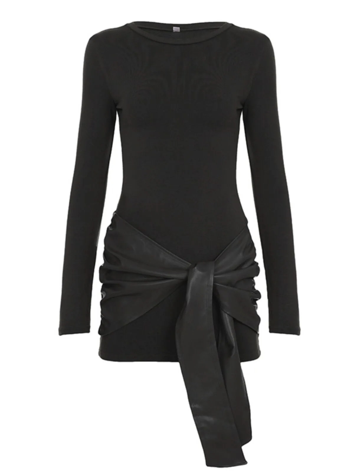 Casual Fashion Long Sleeve Patchwork Knot Side Dress, 1 of 4