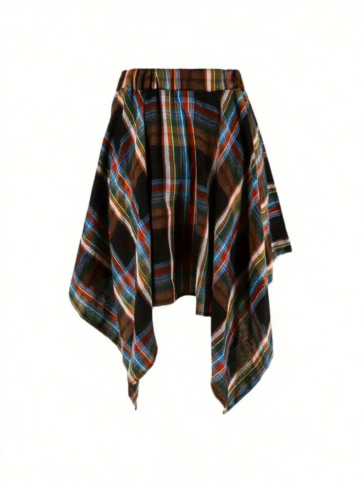 Casual Fashion Tie Front Plaid Print Asymmetrical Hem A Line Skirt, 3 of 5