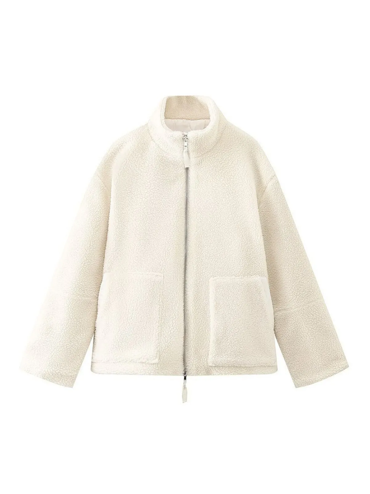 Solid Teddy Fleece Zipper High Neck Warm Thick Leisure Winter Outwear Coat, 3 of 6