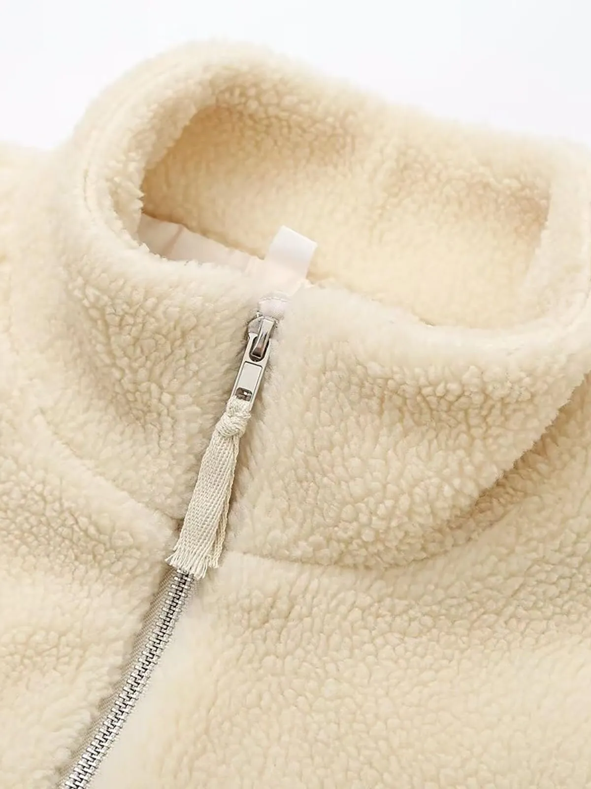 Solid Teddy Fleece Zipper High Neck Warm Thick Leisure Winter Outwear Coat, 5 of 6