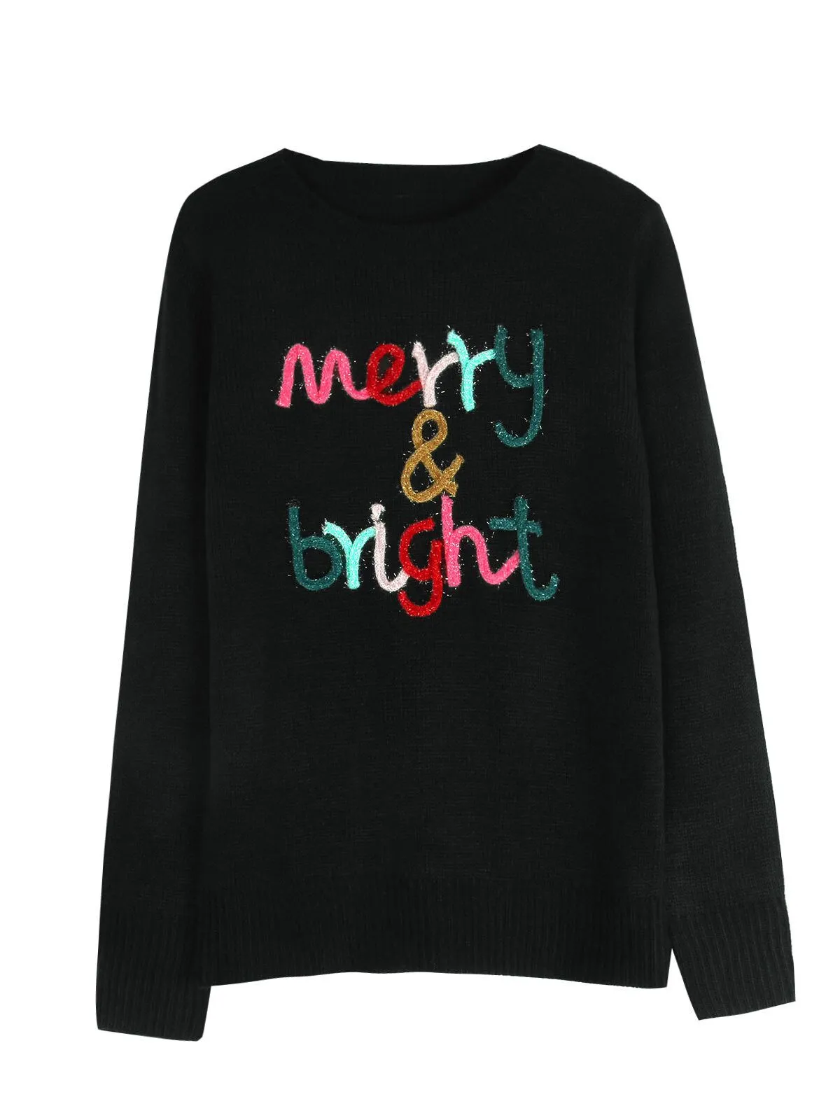 Merry Christmas Rib-knit Round Neck Merry And Bright Letter Pullover Sweater, 1 of 2