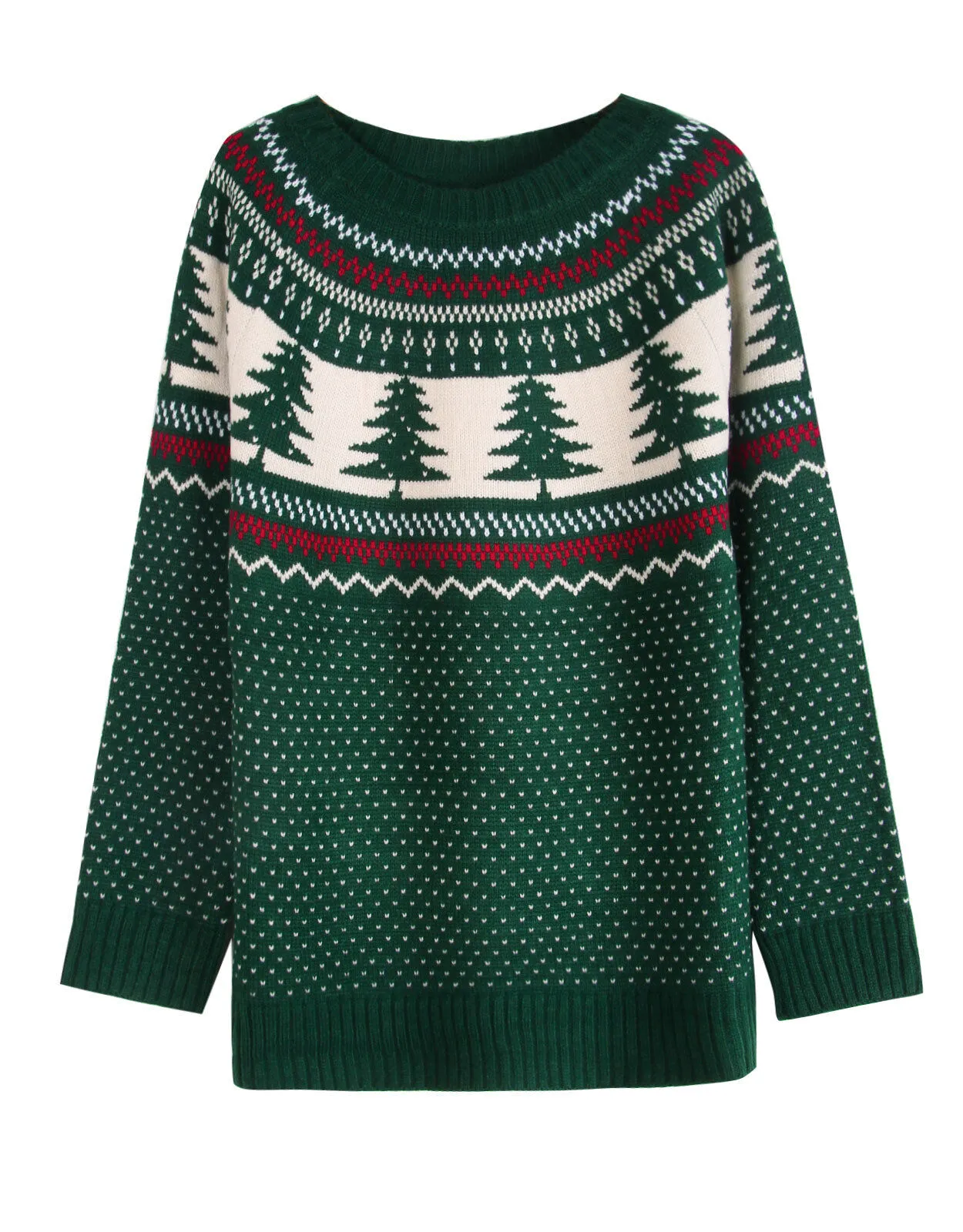 Christmas Tree Pattern Rib-knit Round Neck Retro Fair Isle Pullover Casual Sweater, 5 of 6