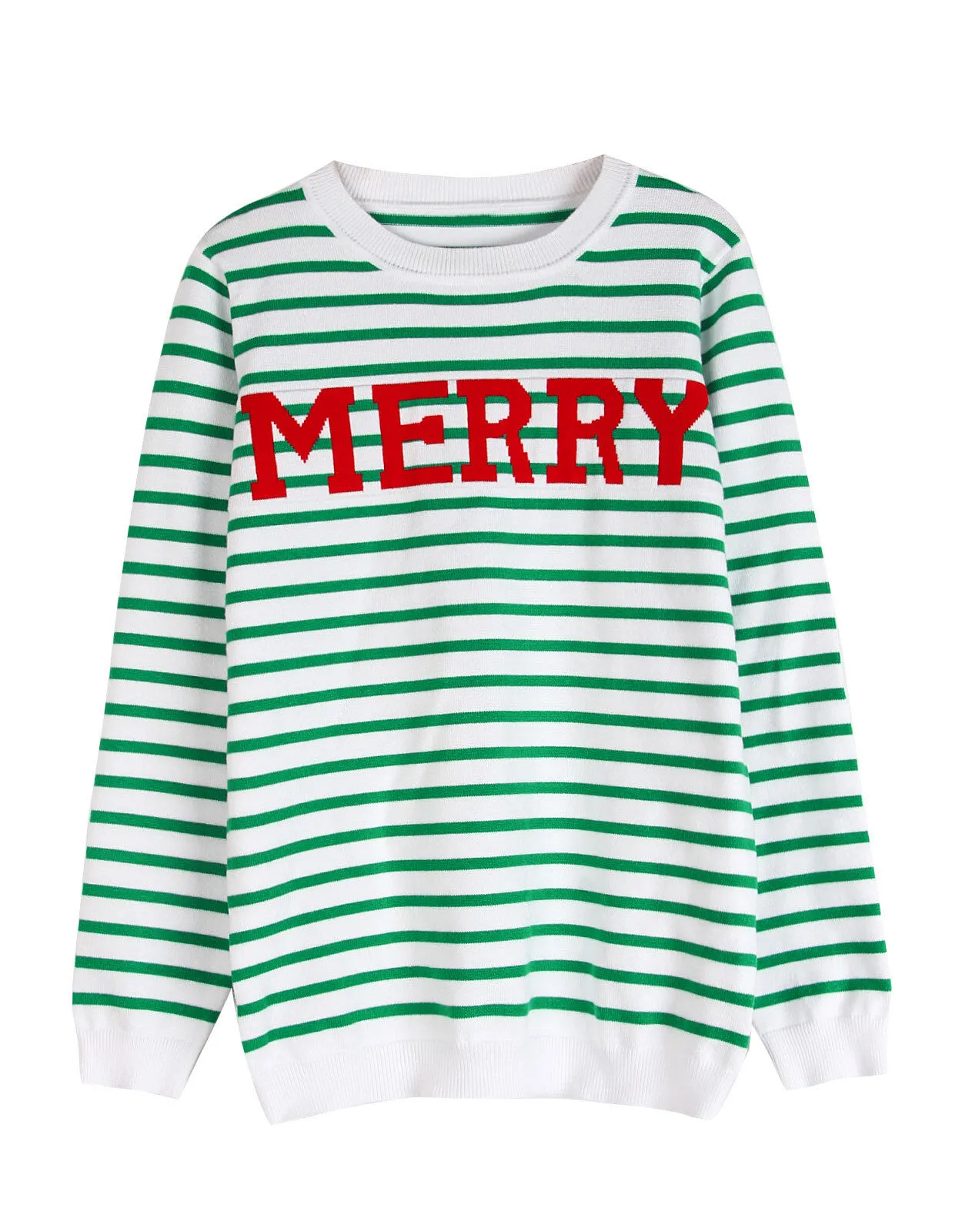 Merry Christmas Rib-knit Round Neck Stripes Casual Cute Heart Knitted Pullover Sweater, 1 of 2