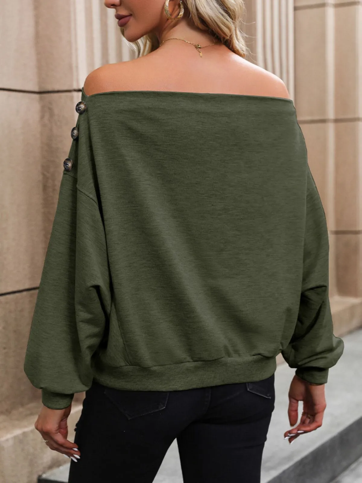 Solid Button Slashed Flare Elegant Classic Basic Blouse, 2 of 3