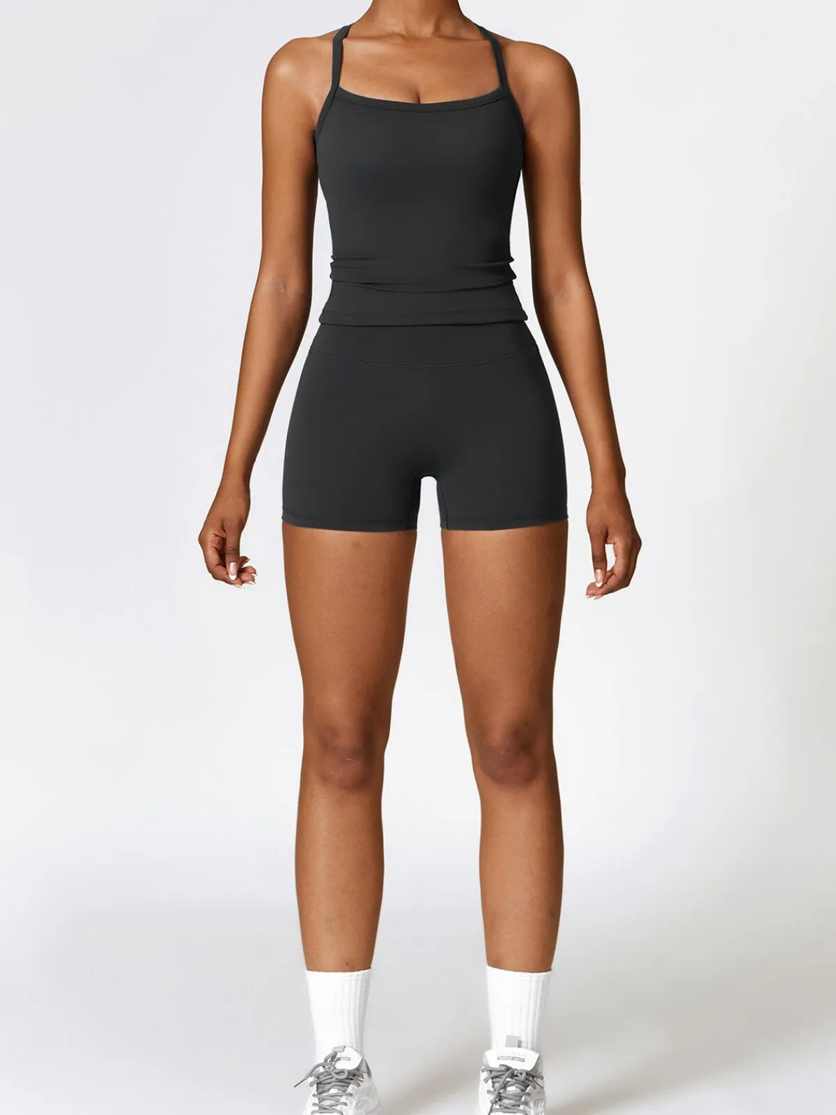 Sleeveless Crop Top and High-Waisted Shorts Yoga Outfit, Breathable and Stretchy Fabric, Perfect for Gym and Running, 4 of 5