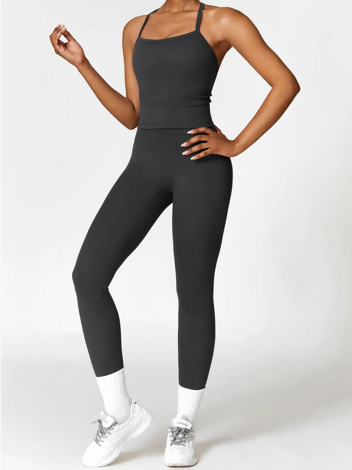 Sleeveless Crop Top and High-Waisted Leggings Set, Stretchy and Breathable Fabric, Perfect for Yoga, Fitness, and Running, 1 of 5