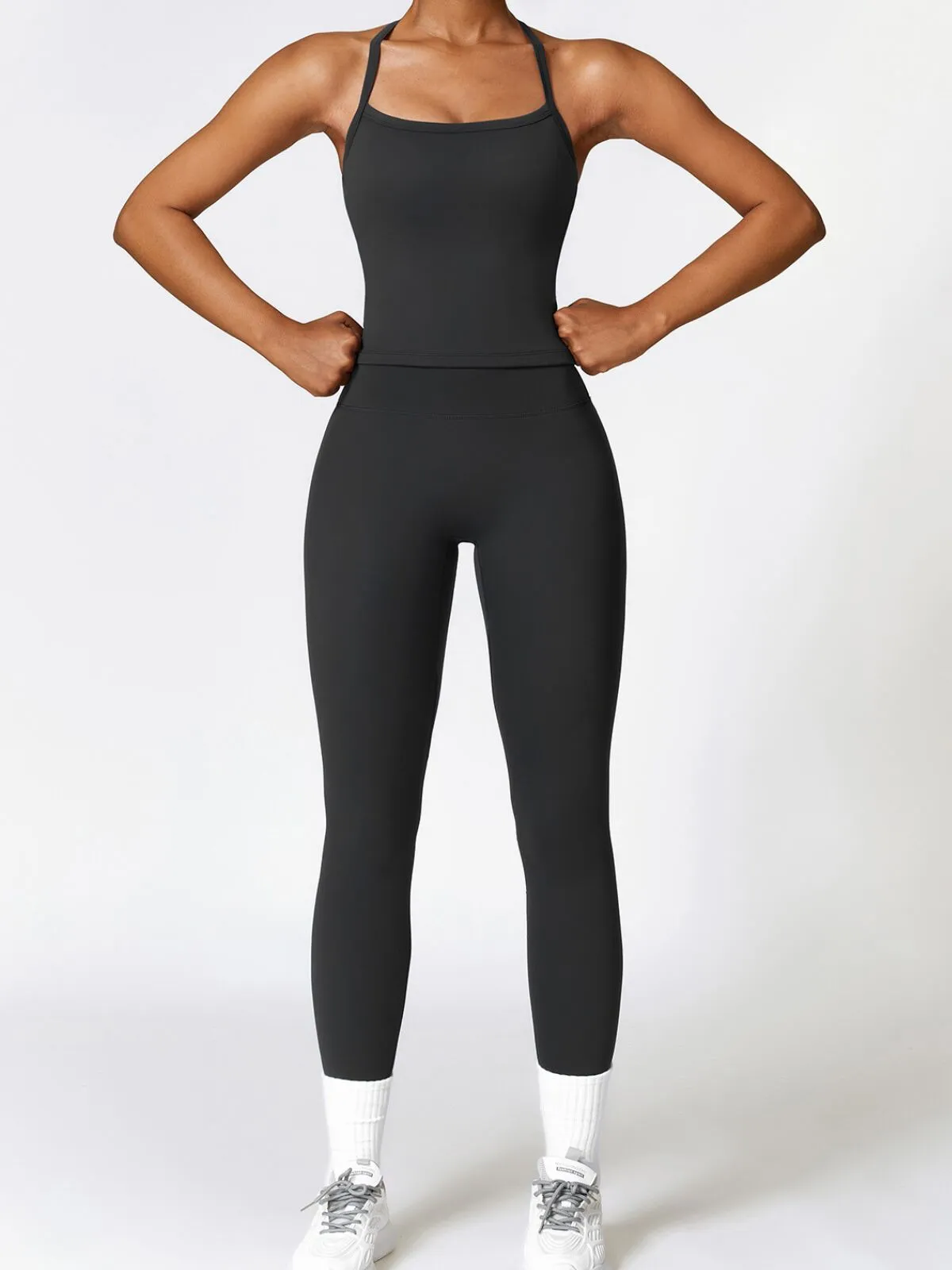 Sleeveless Crop Top and High-Waisted Leggings Set, Stretchy and Breathable Fabric, Perfect for Yoga, Fitness, and Running, 3 of 5