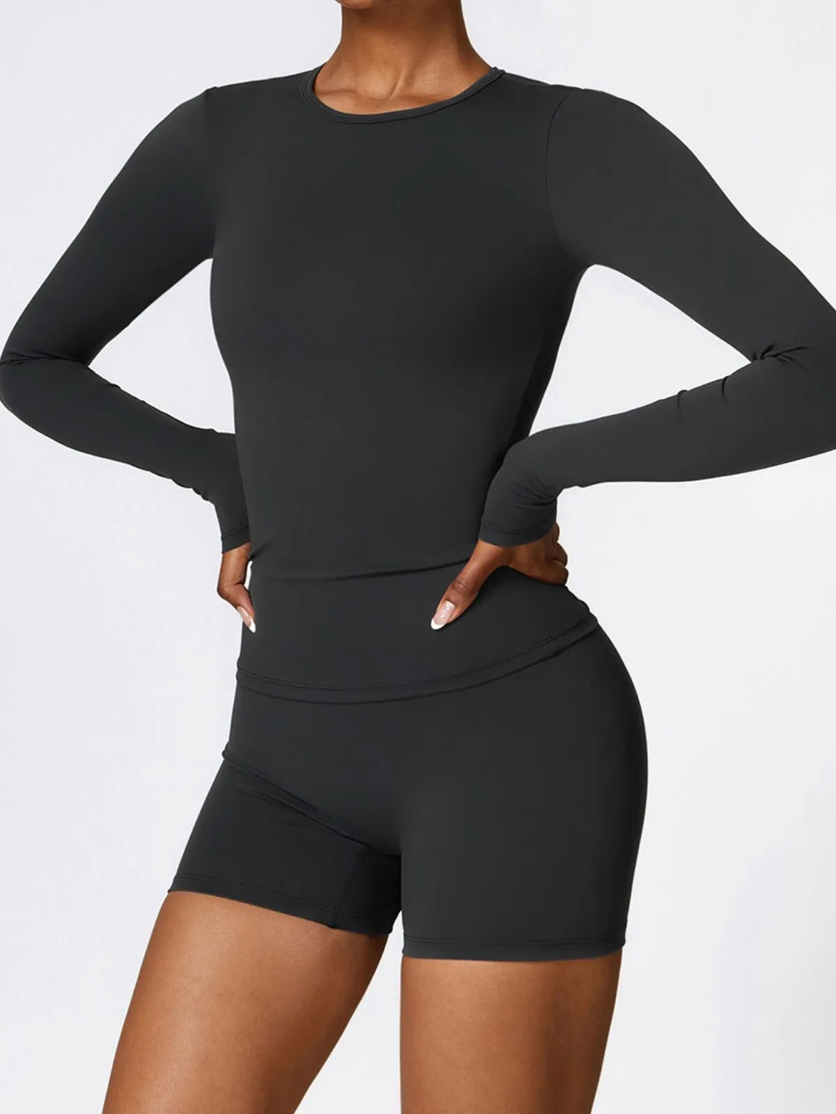 Long Sleeve Sports Set - High Waist Shorts and Stretchy Workout Top, Ideal for Yoga, Running, and Gym, 4 of 4
