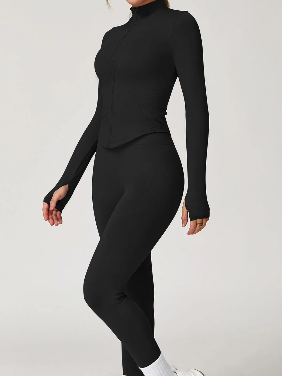 Solid Stand Collar Zipper Running Yoga Slim Fit Jacket , 3 of 6