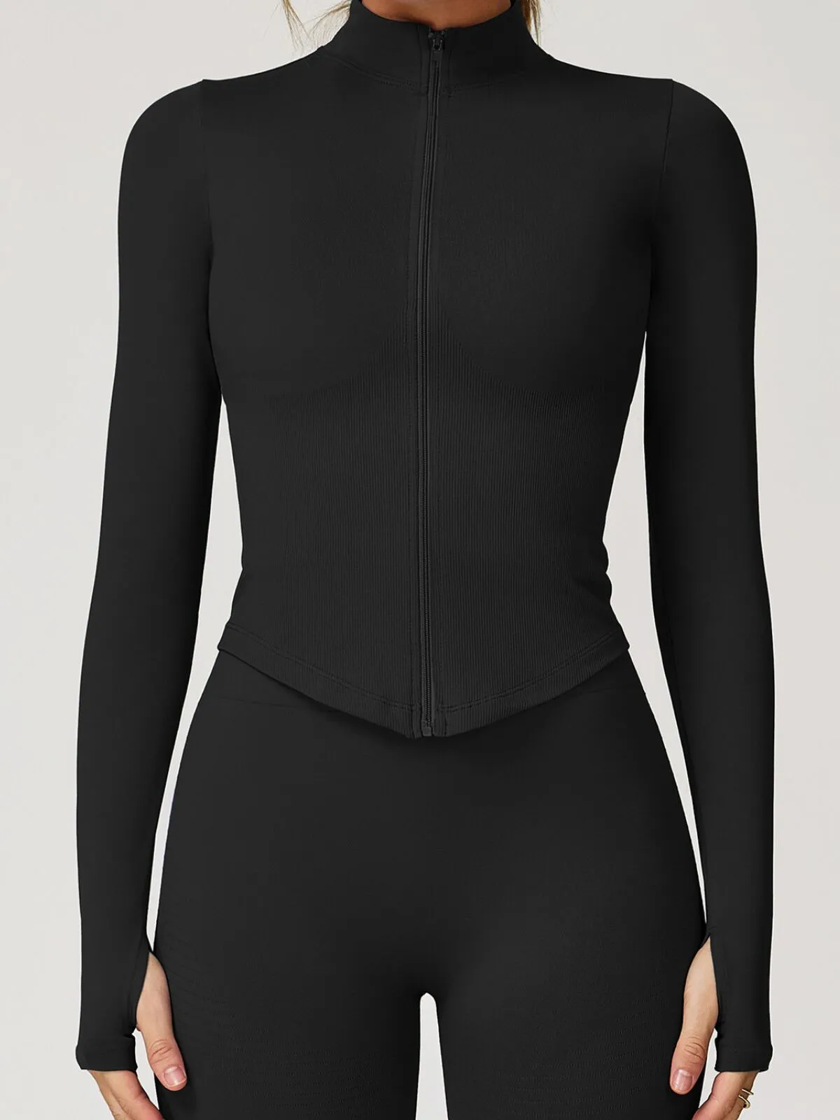 Solid Stand Collar Zipper Running Yoga Slim Fit Jacket , 4 of 6