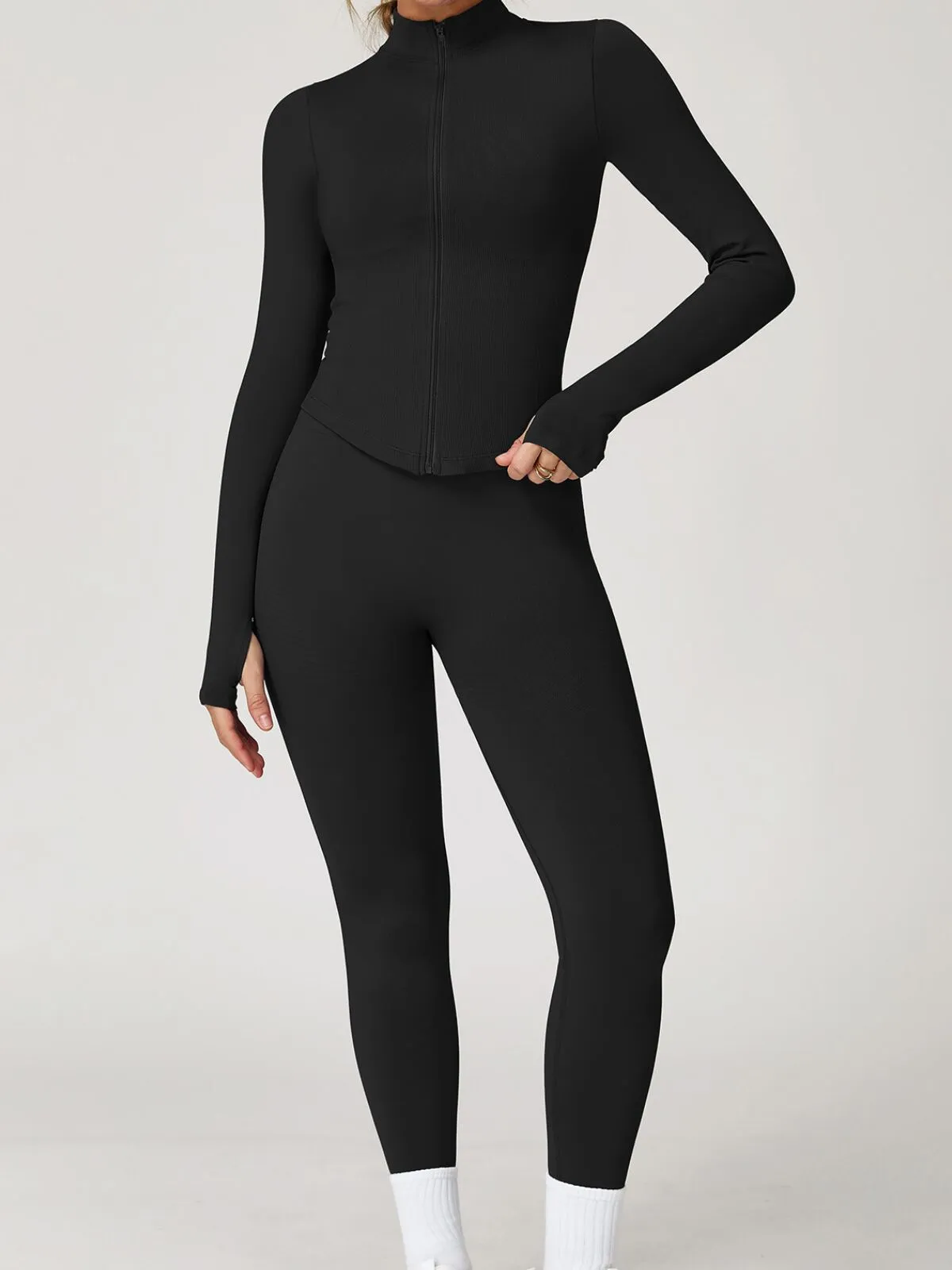 Solid Stand Collar Zipper Running Yoga Slim Fit Jacket , 5 of 6