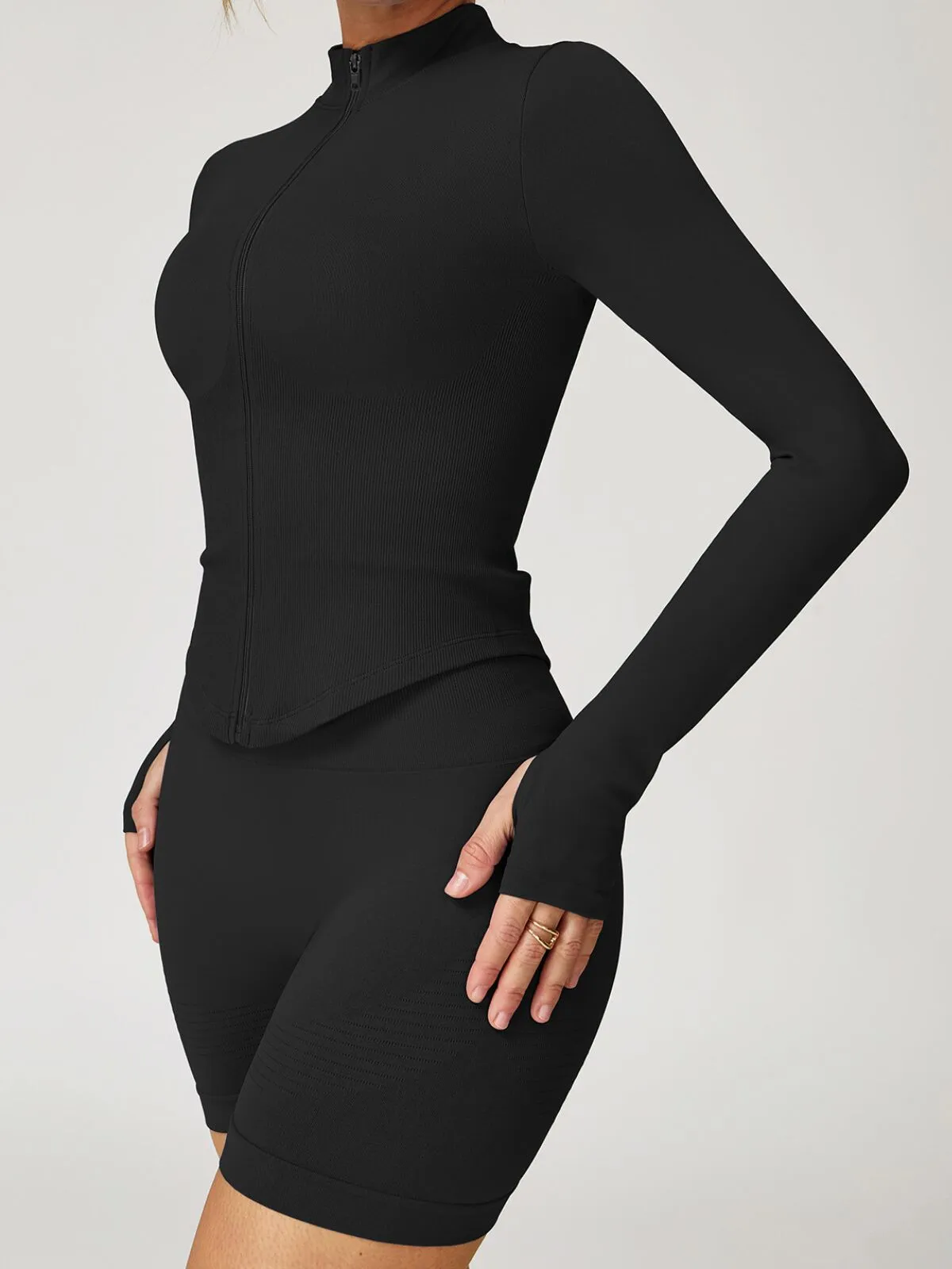 Solid Stand Collar Zipper Running Yoga Slim Fit Jacket , 6 of 6