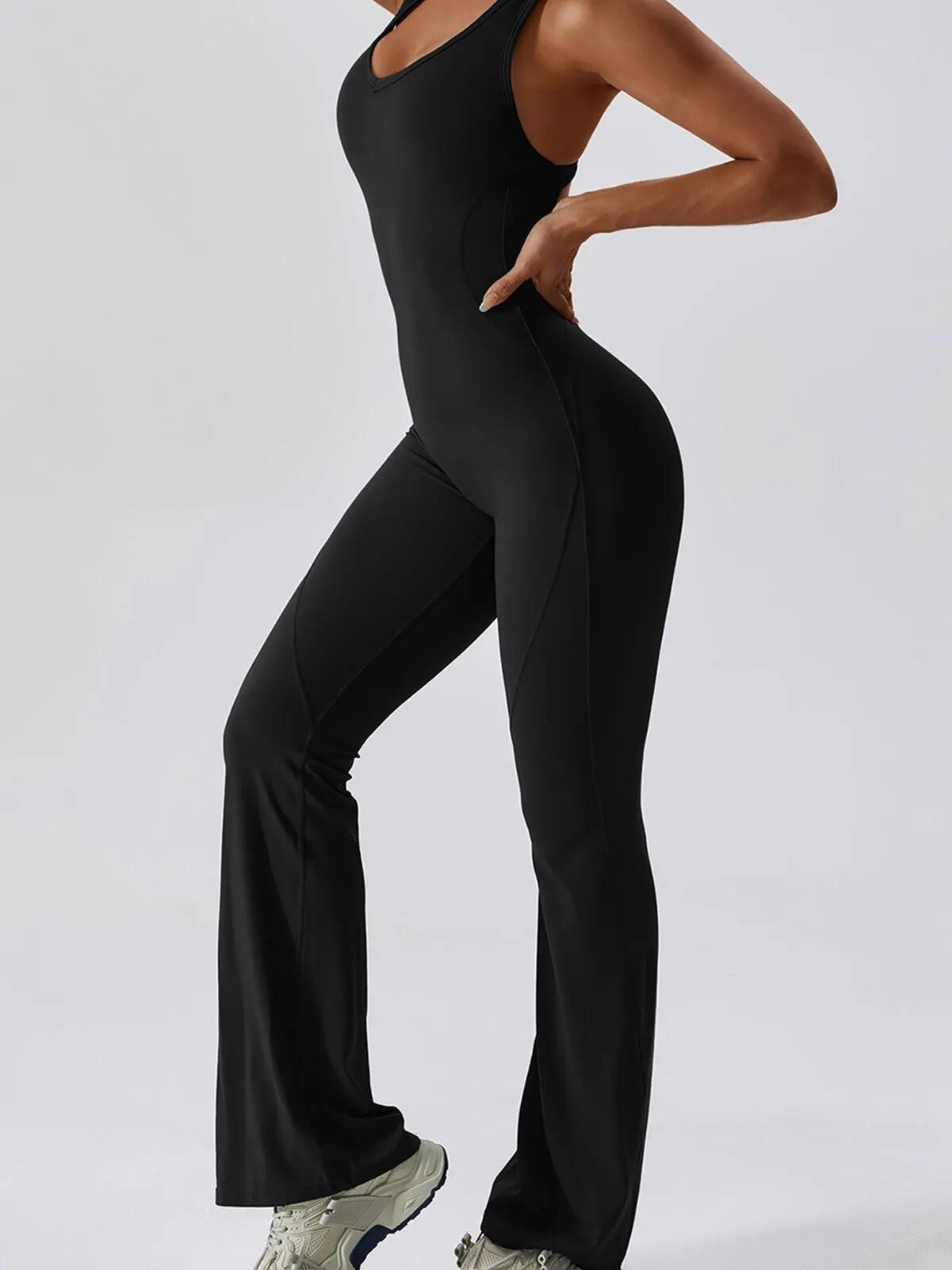 Solid Sleeveless Backless Removable Pads High-Stretch Fabric Jumpsuits, 3 of 6