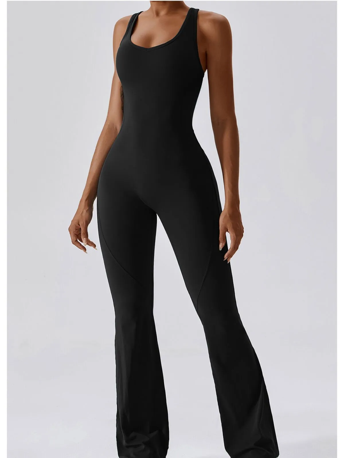 Solid Sleeveless Backless Removable Pads High-Stretch Fabric Jumpsuits, 5 of 6