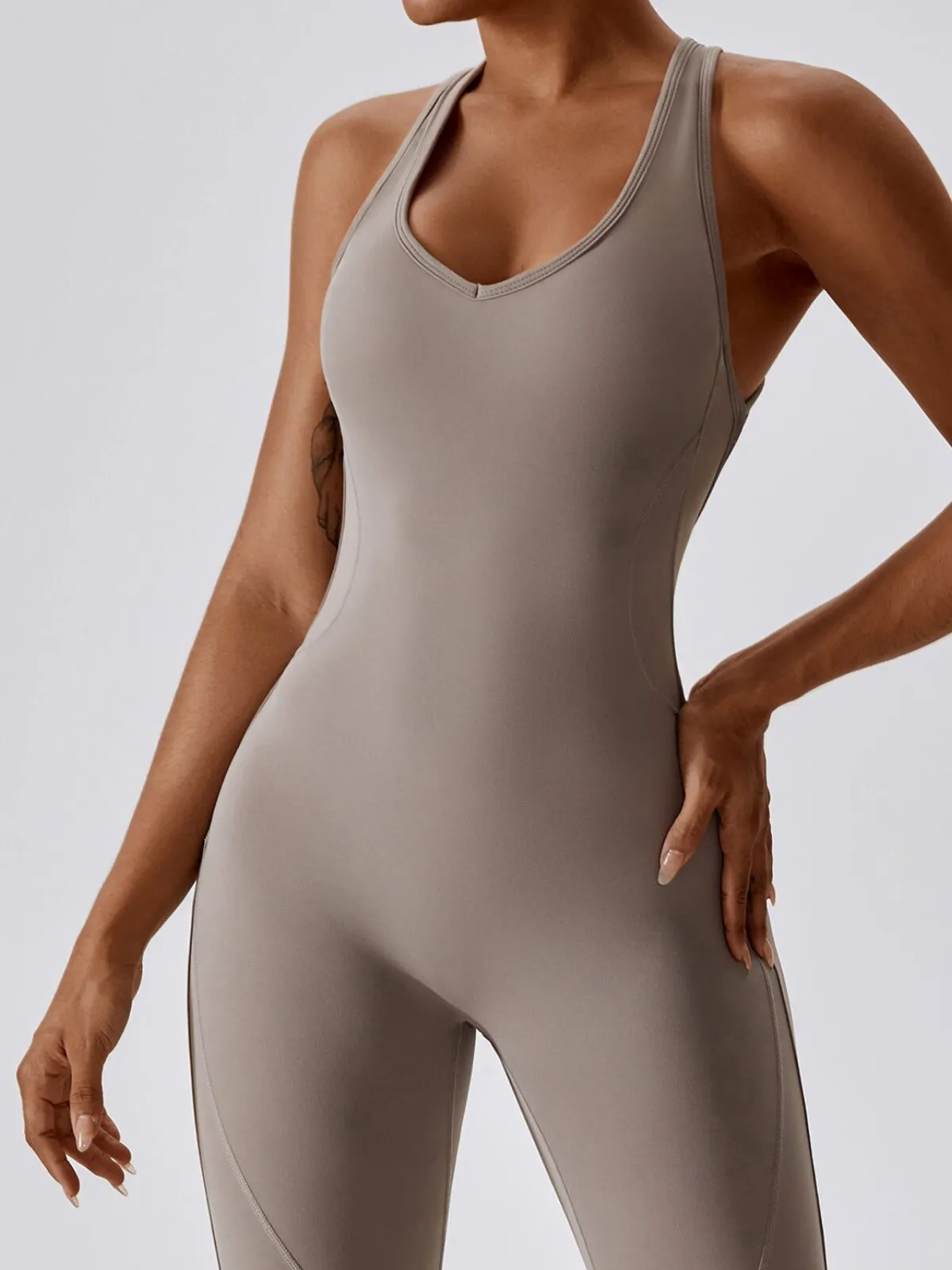 Solid Sleeveless Backless Removable Pads High-Stretch Fabric Jumpsuits, 1 of 6