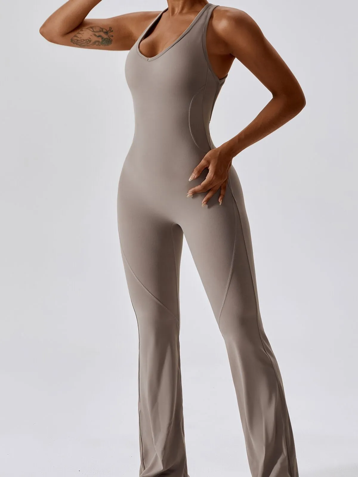 Solid Sleeveless Backless Removable Pads High-Stretch Fabric Jumpsuits, 3 of 6