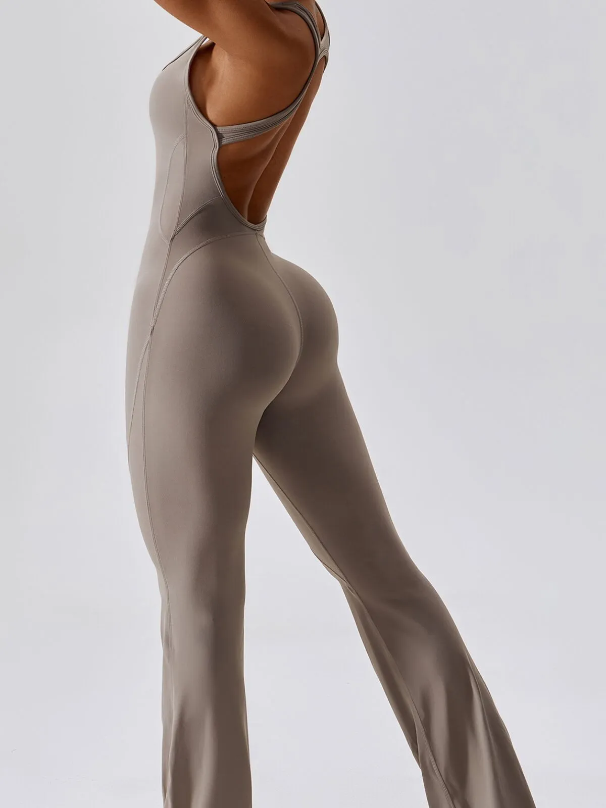 Solid Sleeveless Backless Removable Pads High-Stretch Fabric Jumpsuits, 4 of 6