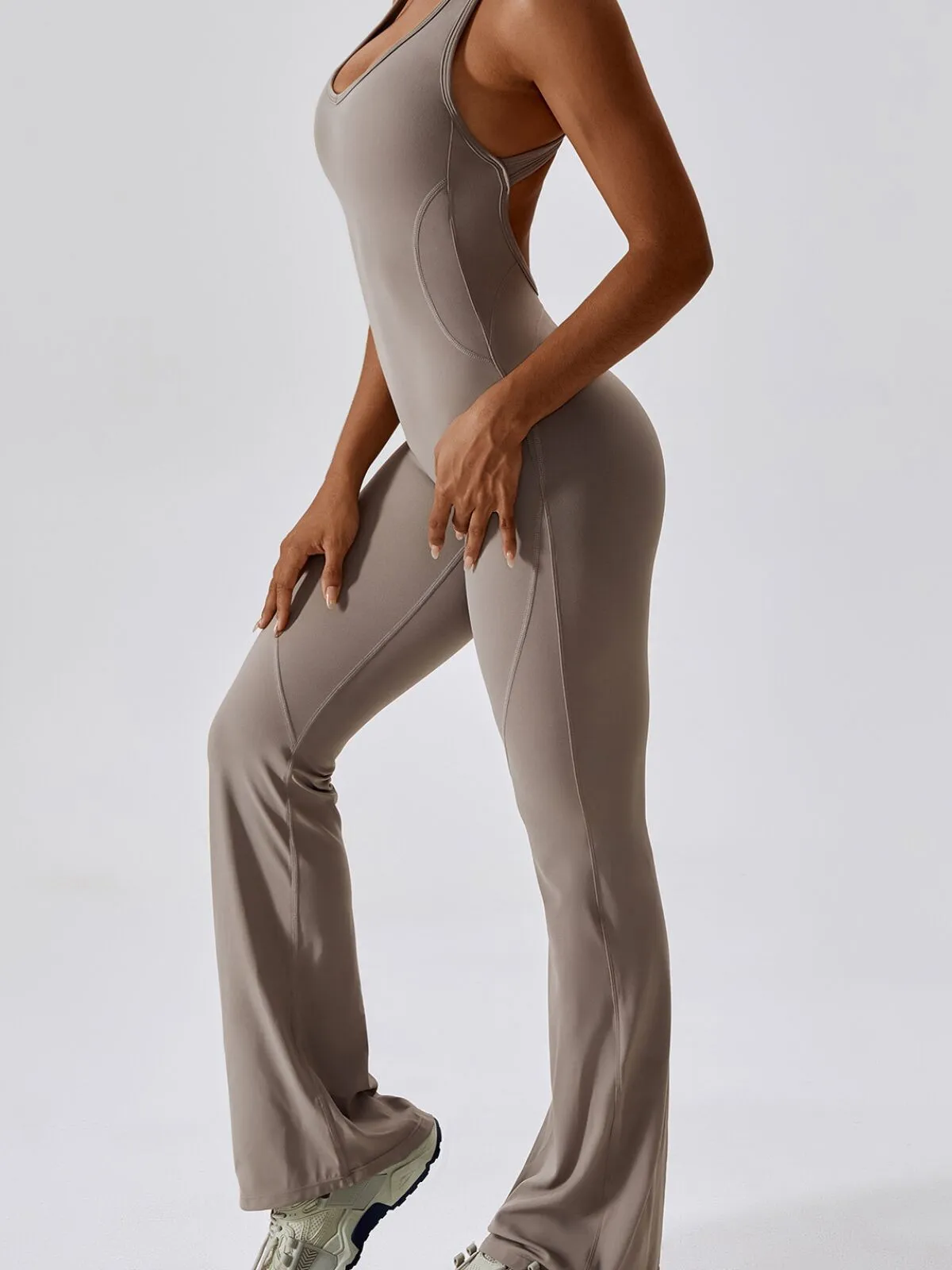 Solid Sleeveless Backless Removable Pads High-Stretch Fabric Jumpsuits, 6 of 6