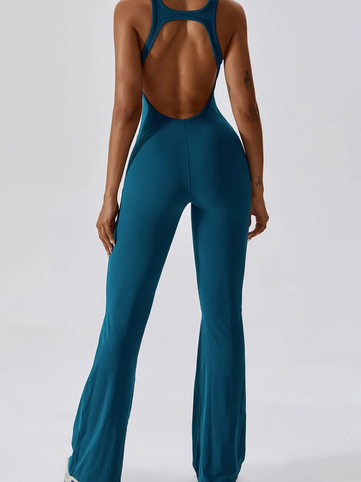 Solid Sleeveless Backless Removable Pads High-Stretch Fabric Jumpsuits, 1 of 6