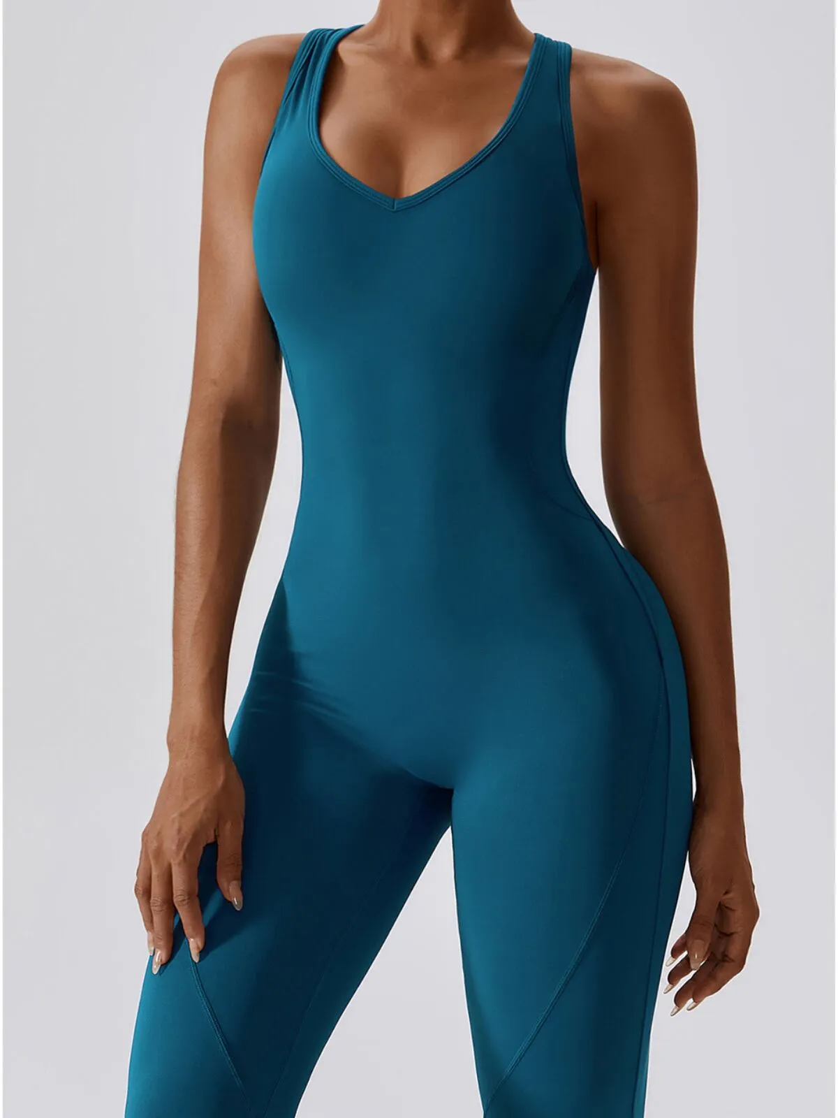 Solid Sleeveless Backless Removable Pads High-Stretch Fabric Jumpsuits, 4 of 6