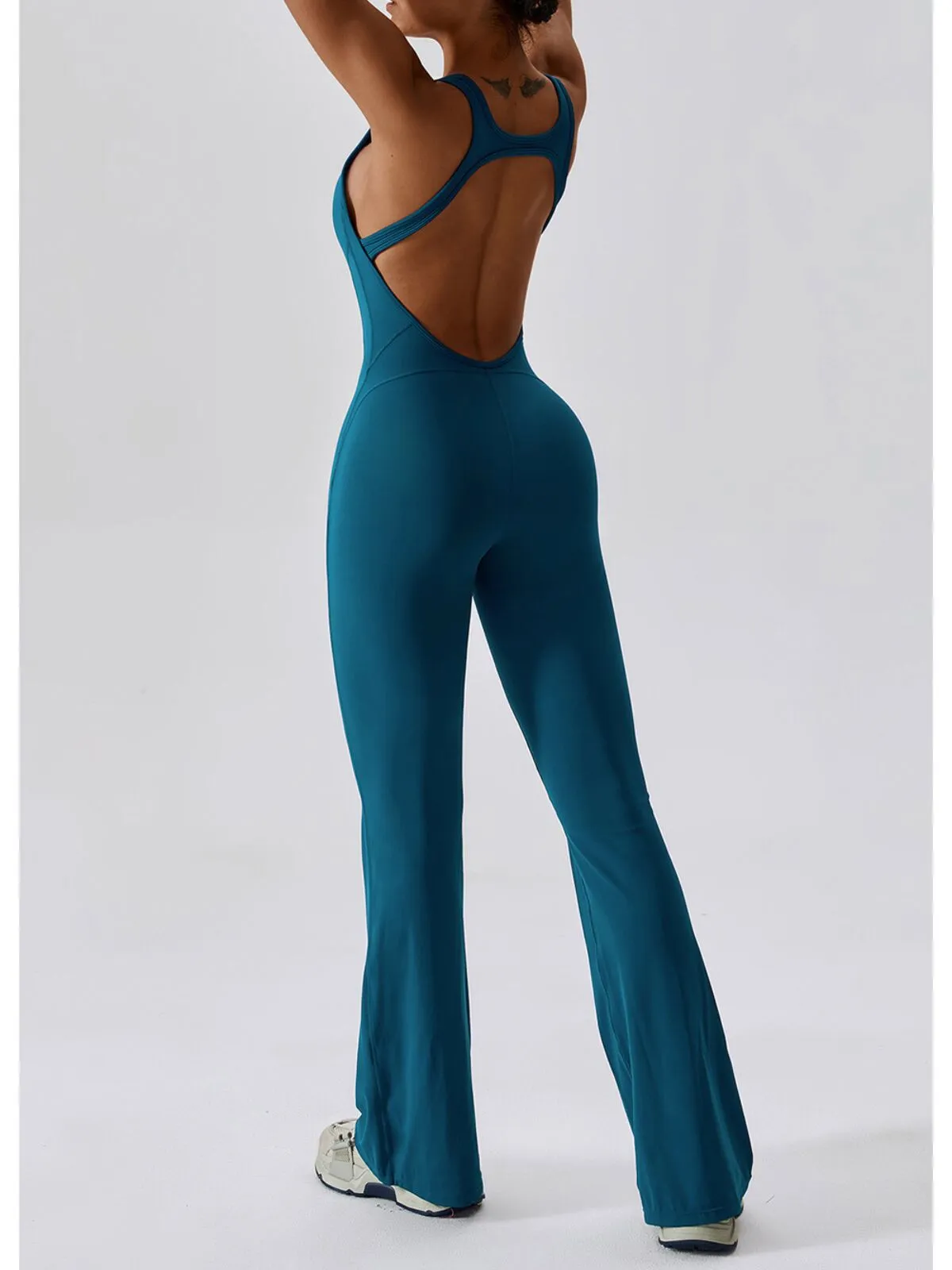 Solid Sleeveless Backless Removable Pads High-Stretch Fabric Jumpsuits, 6 of 6