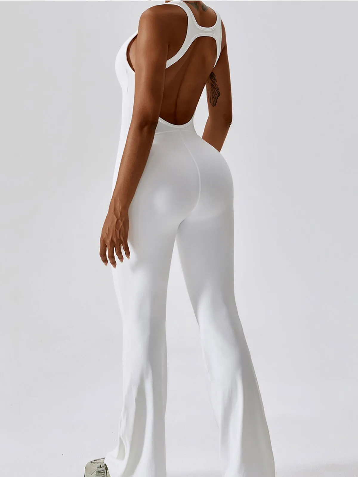 Solid Sleeveless Backless Removable Pads High-Stretch Fabric Jumpsuits, 1 of 6